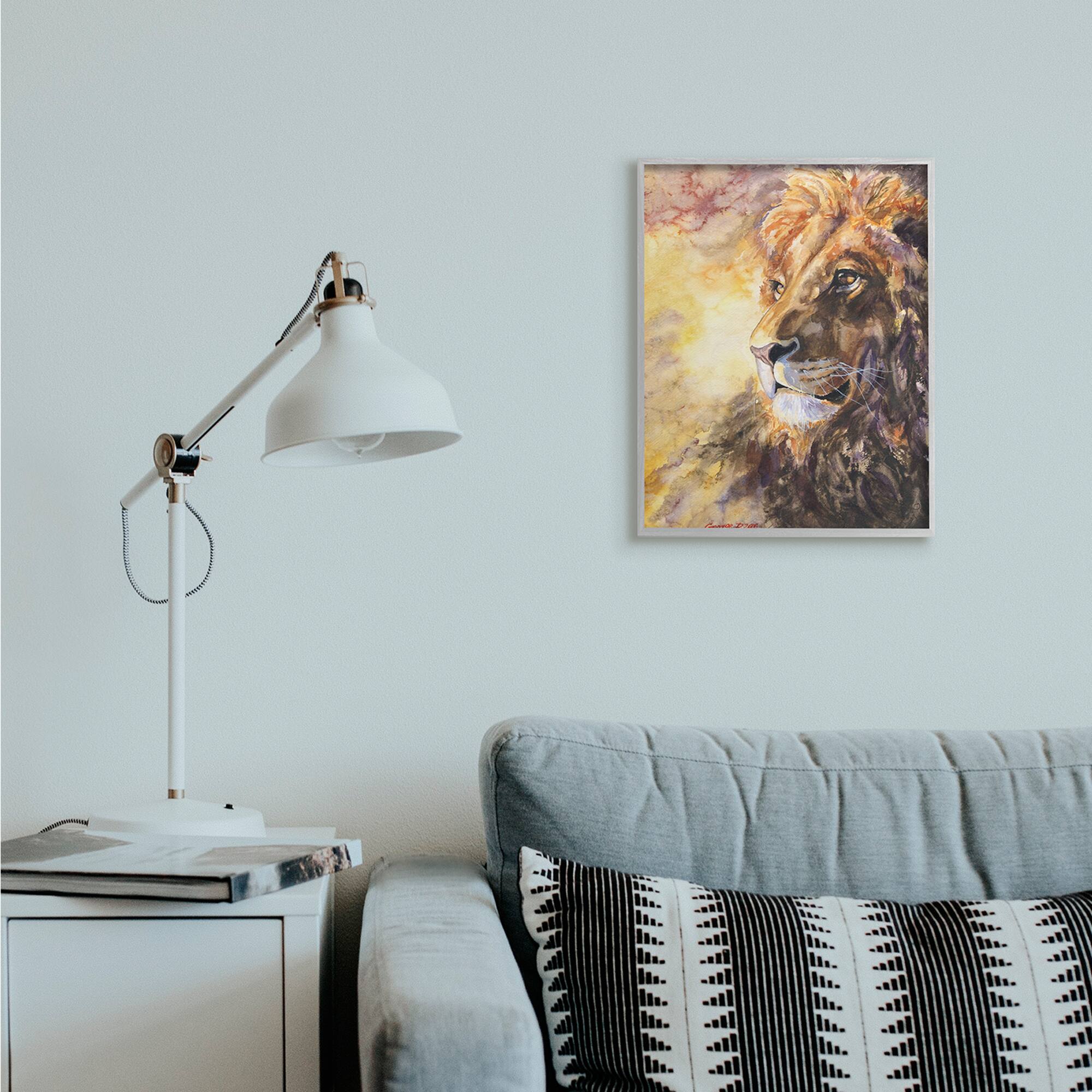 Stupell Industries Regal Lion Mane Safari Animal King Portrait in Gray Frame Wall Art