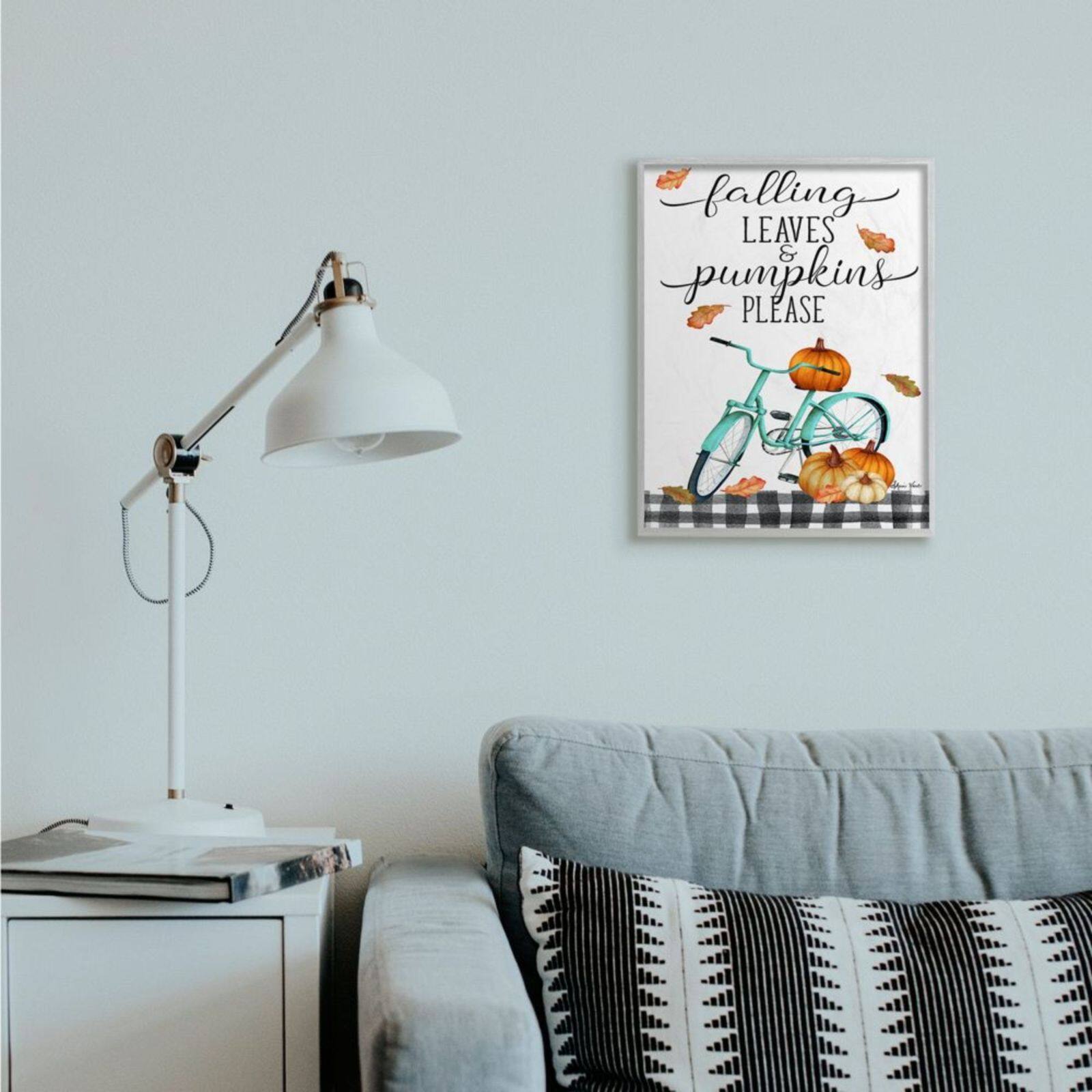 Stupell Industries Fall Leaves Pumpkin & Turquoise Bicycle Gray Framed Wall Art