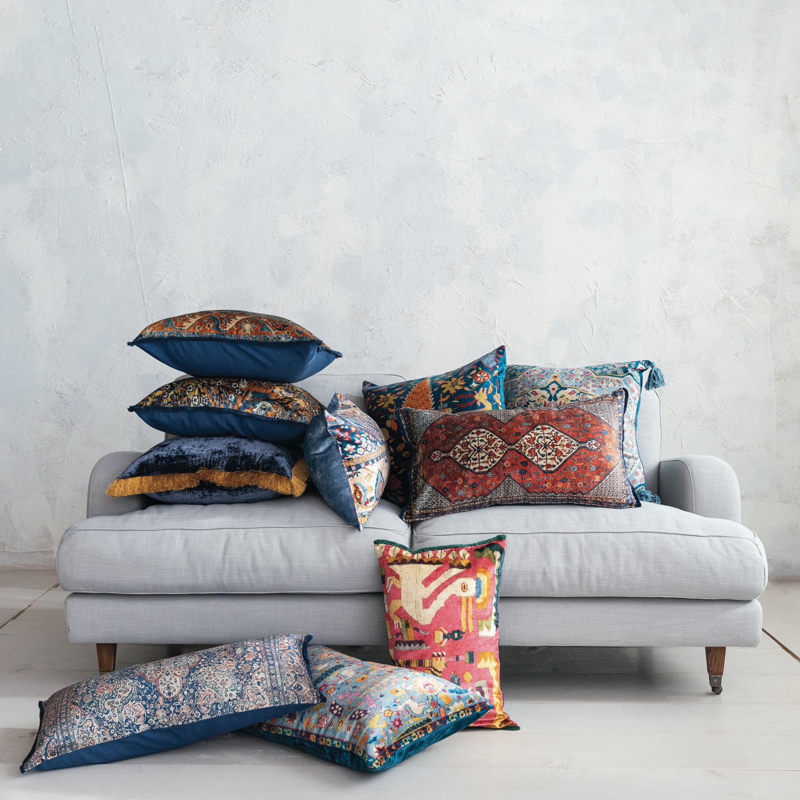 Hello Honey® 20" x 20" Navy & Gold Silk Fringed Pillow