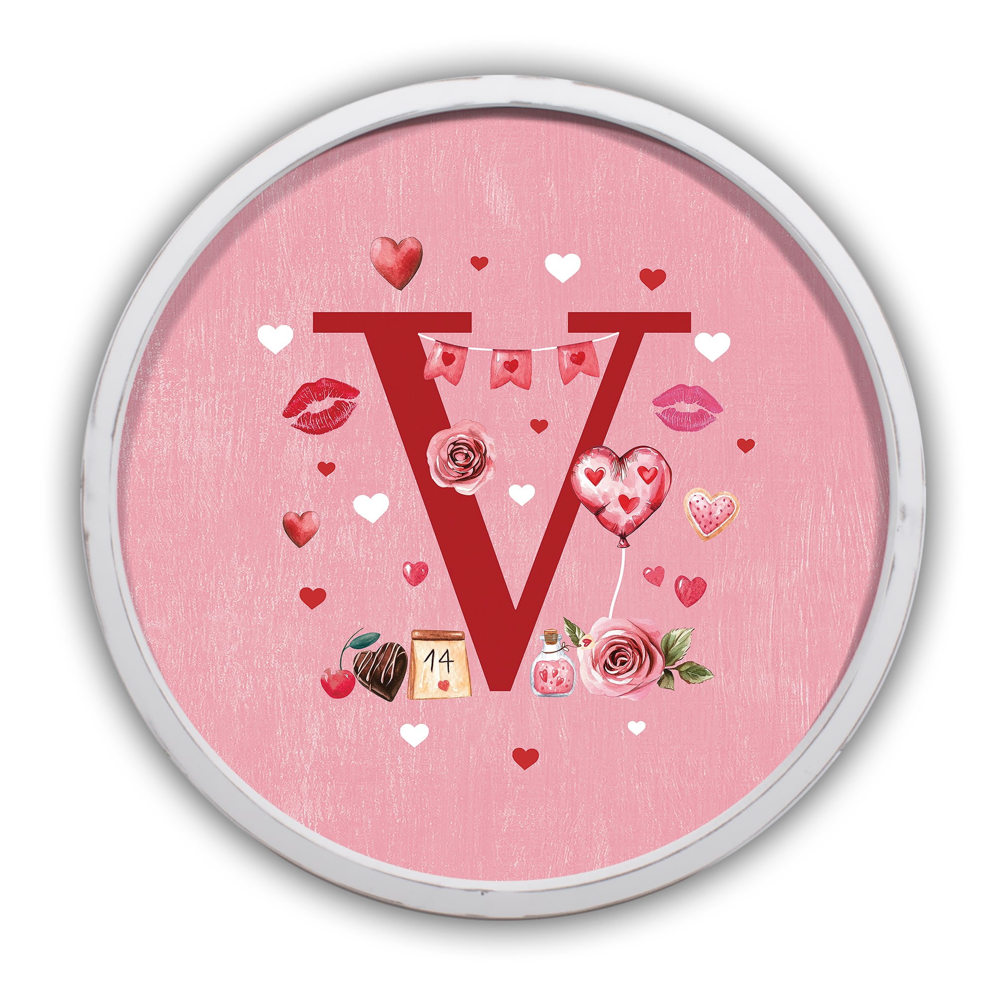 20" Valentine Things White Framed Round Monogram Print