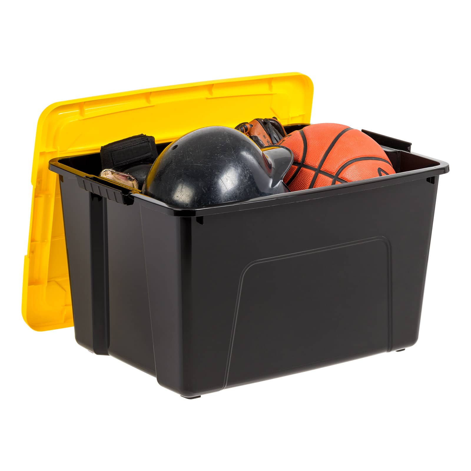IRIS&#xAE; 60qt. Buckled Black Boxes with Yellow Buckle Lids, 6ct.