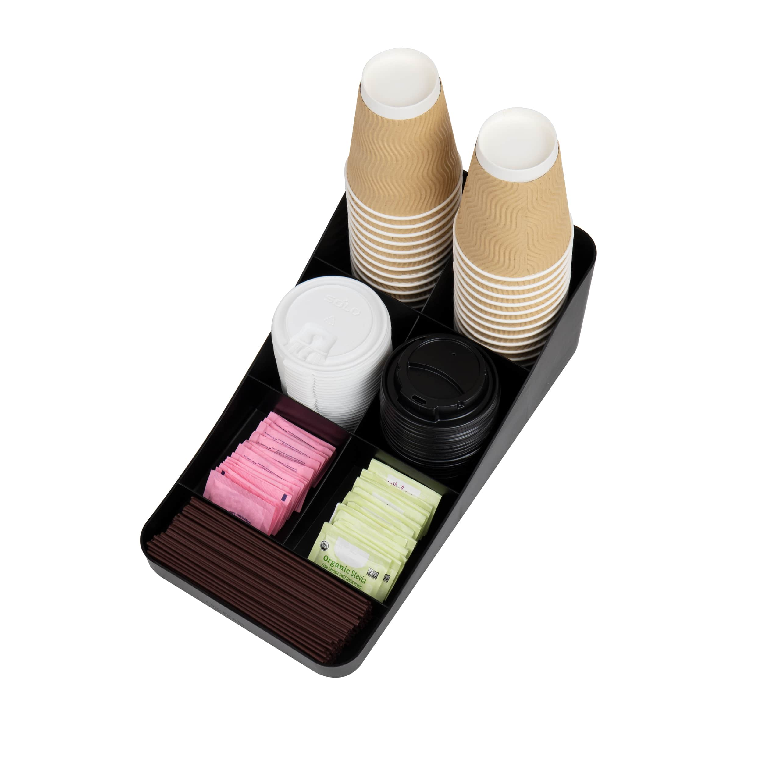 Mind Reader Anchor Collection 7-Compartment Black Coffee Cup and Condiment Dispenser, 2ct.