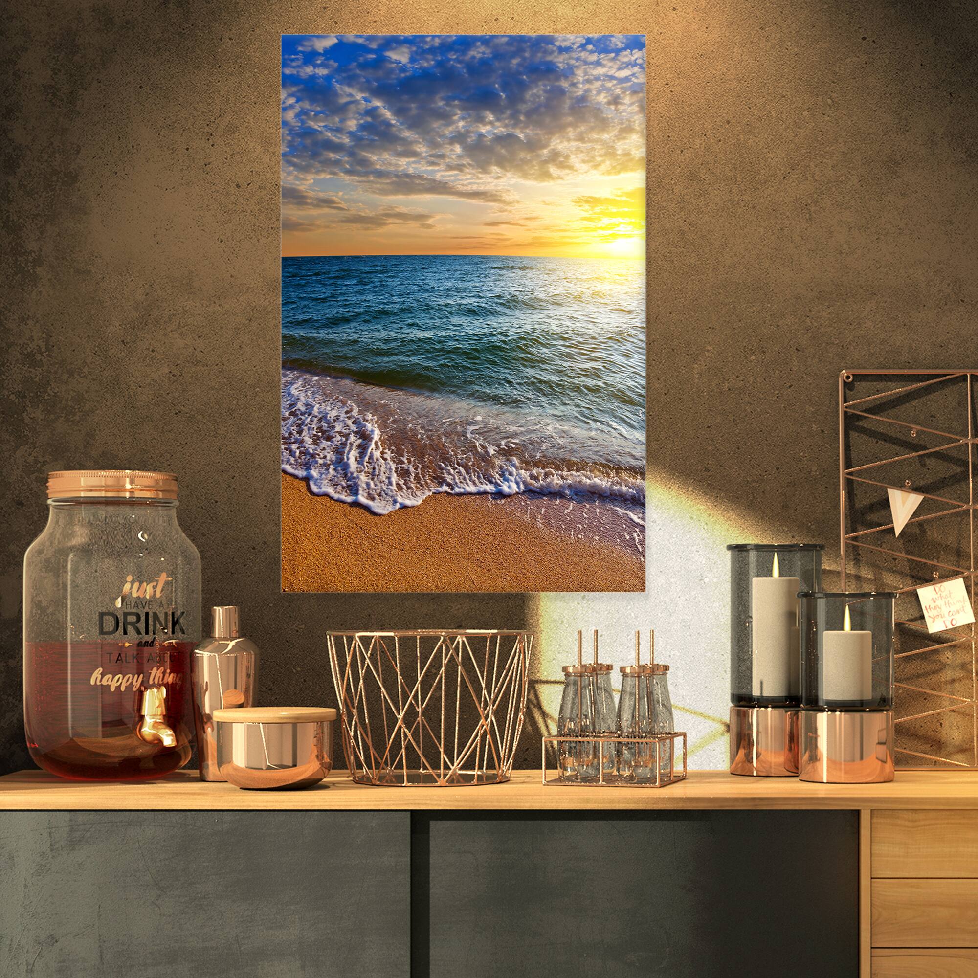 Designart - Layers of Colors on Sunrise Beach - Seascape Canvas Art Print