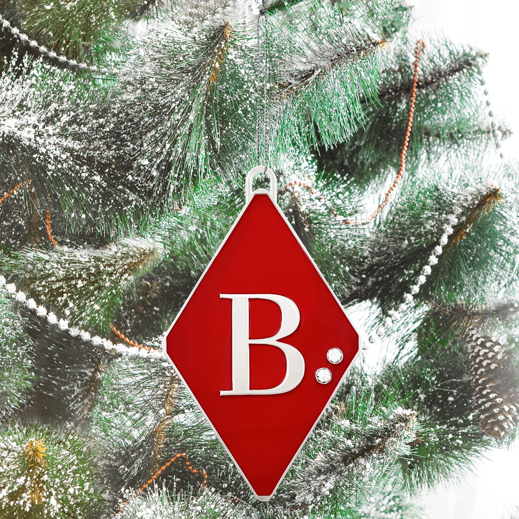 Geometric Enameled Monogram Tag Ornament with Rhinestones by Ashland&#xAE;