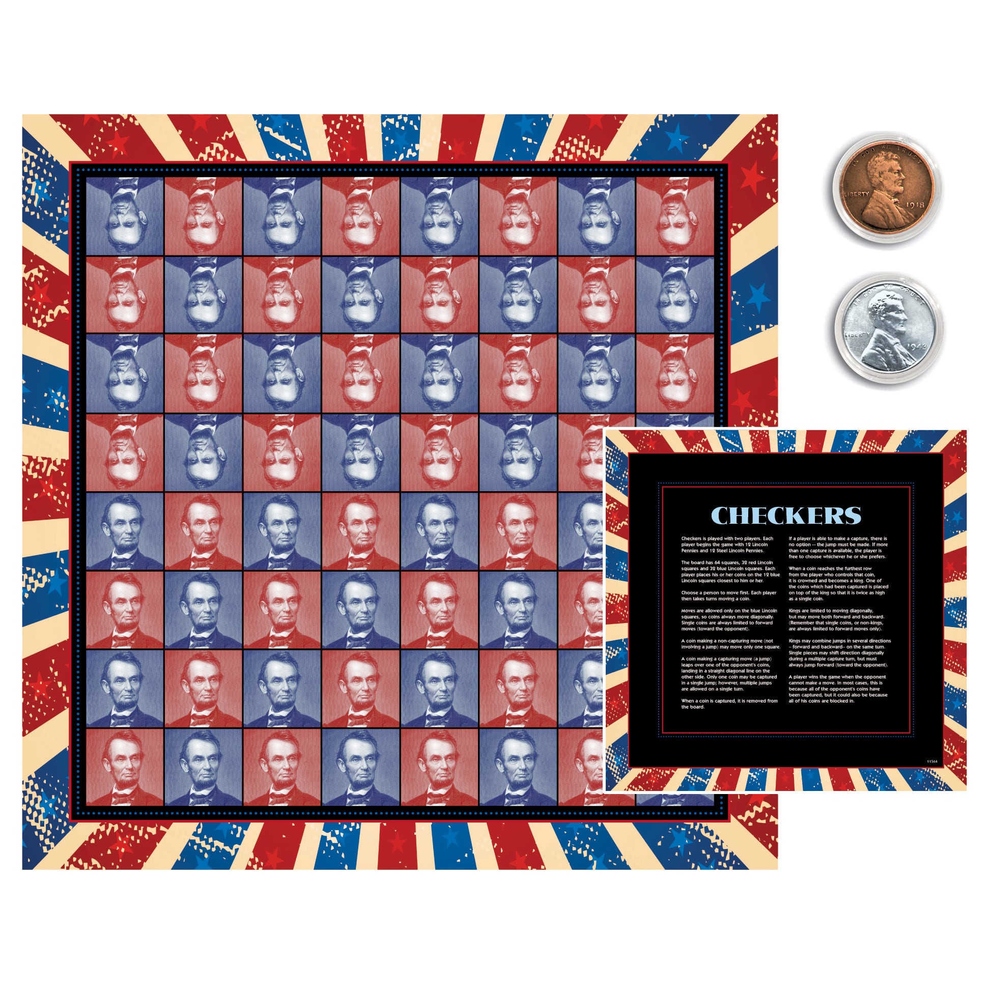 Lincoln Steel &#x26; Wheat Ear Pennies Collectable Coin Checkers Set