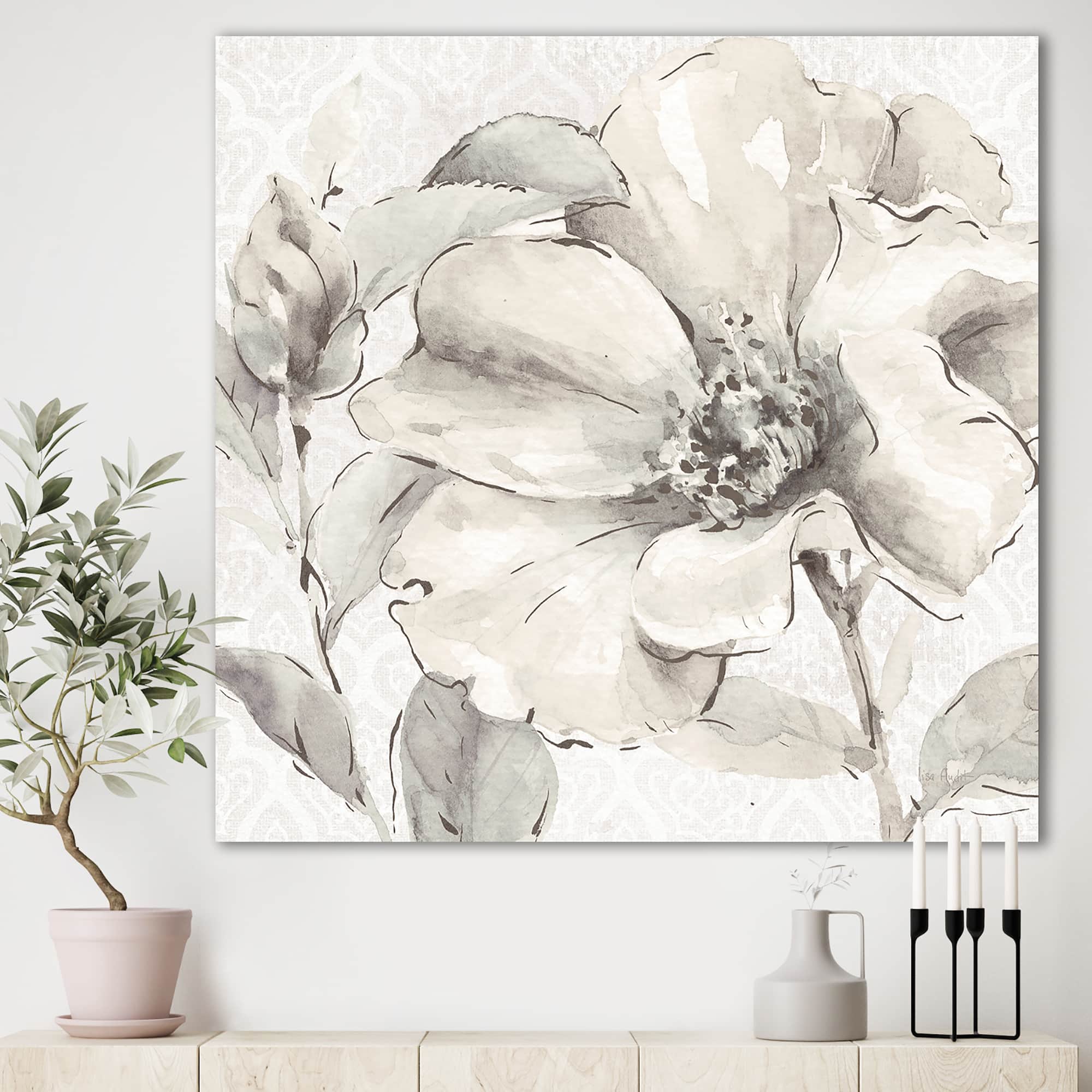 Designart - Indigold Grey Peonies IV - Farmhouse Canvas Art
