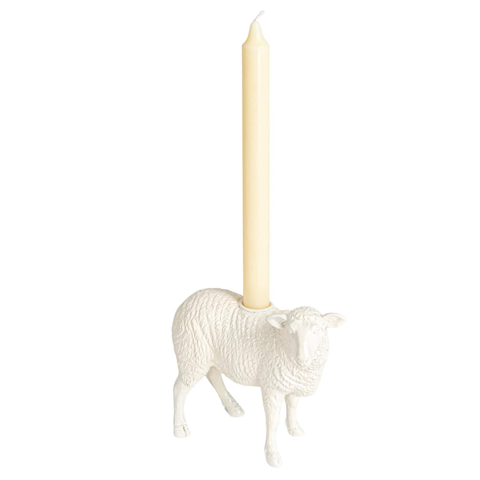 Hello Honey&#xAE; 6.75&#x22; Long White Pastoral Elegance Sheep Taper Candle Holder