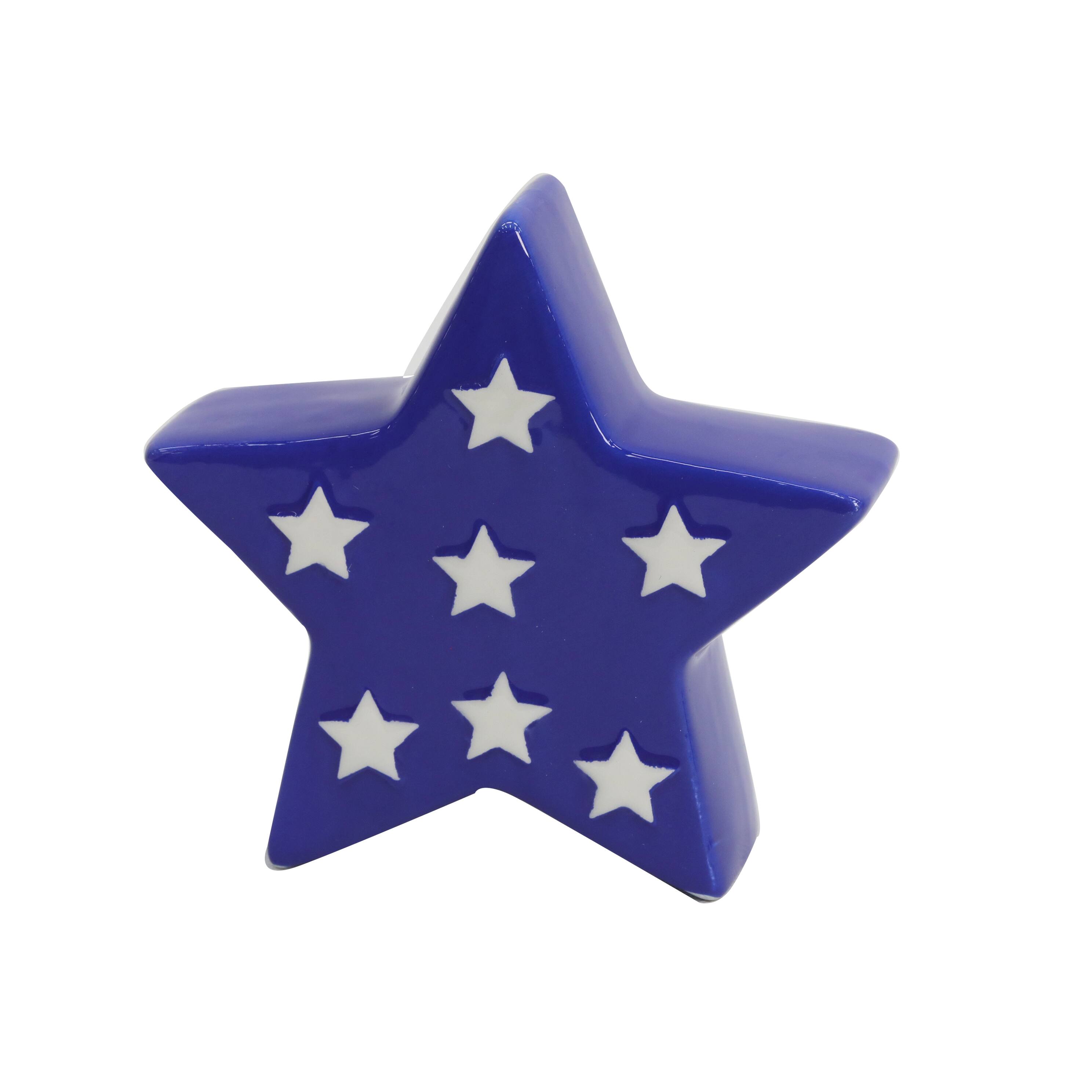 6&#x22; Blue &#x26; White Star Ceramic Tabletop D&#xE9;cor by Celebrate It&#x2122;