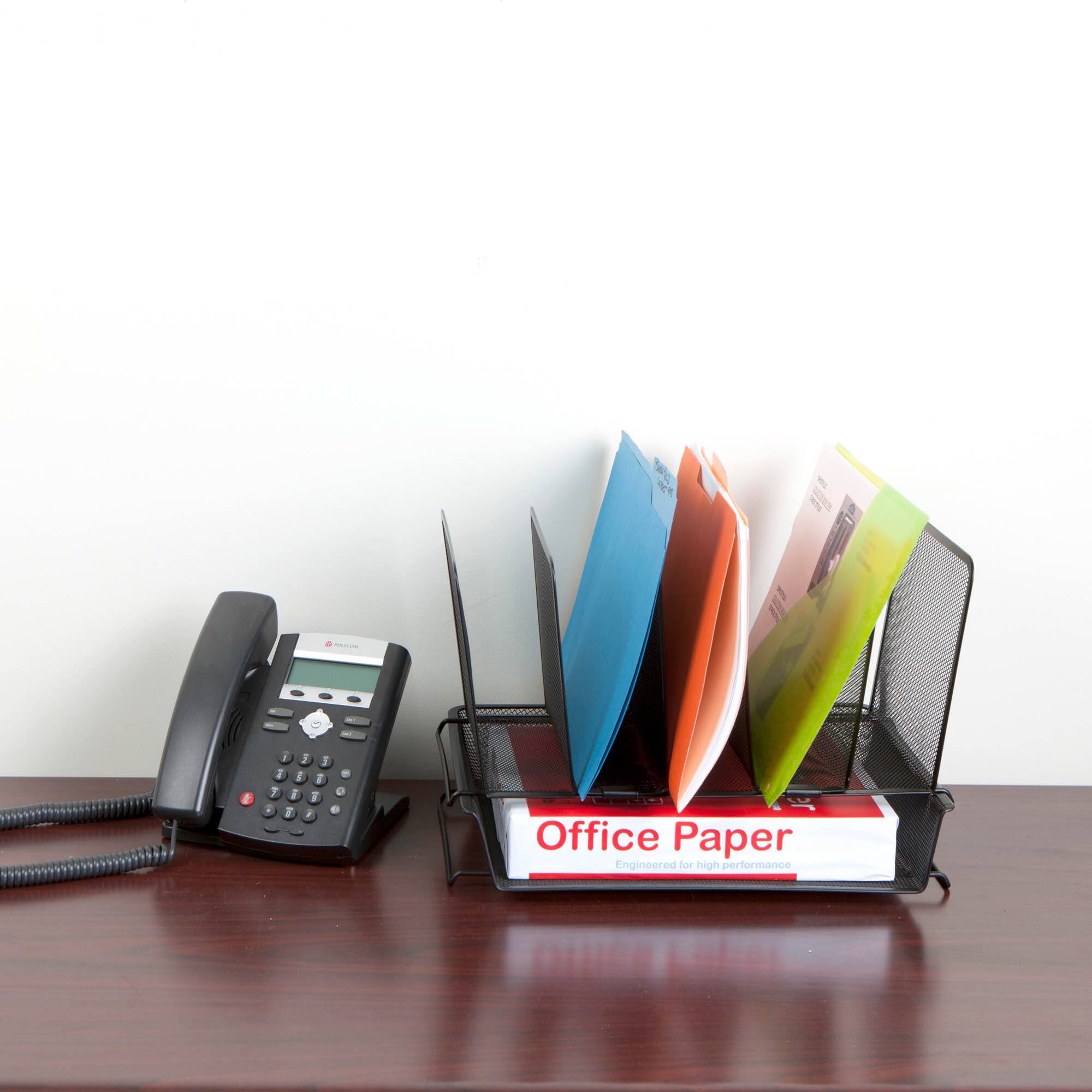 Mind Reader Black 7-Section Metal Mesh Desktop File & Document Organizer Tray