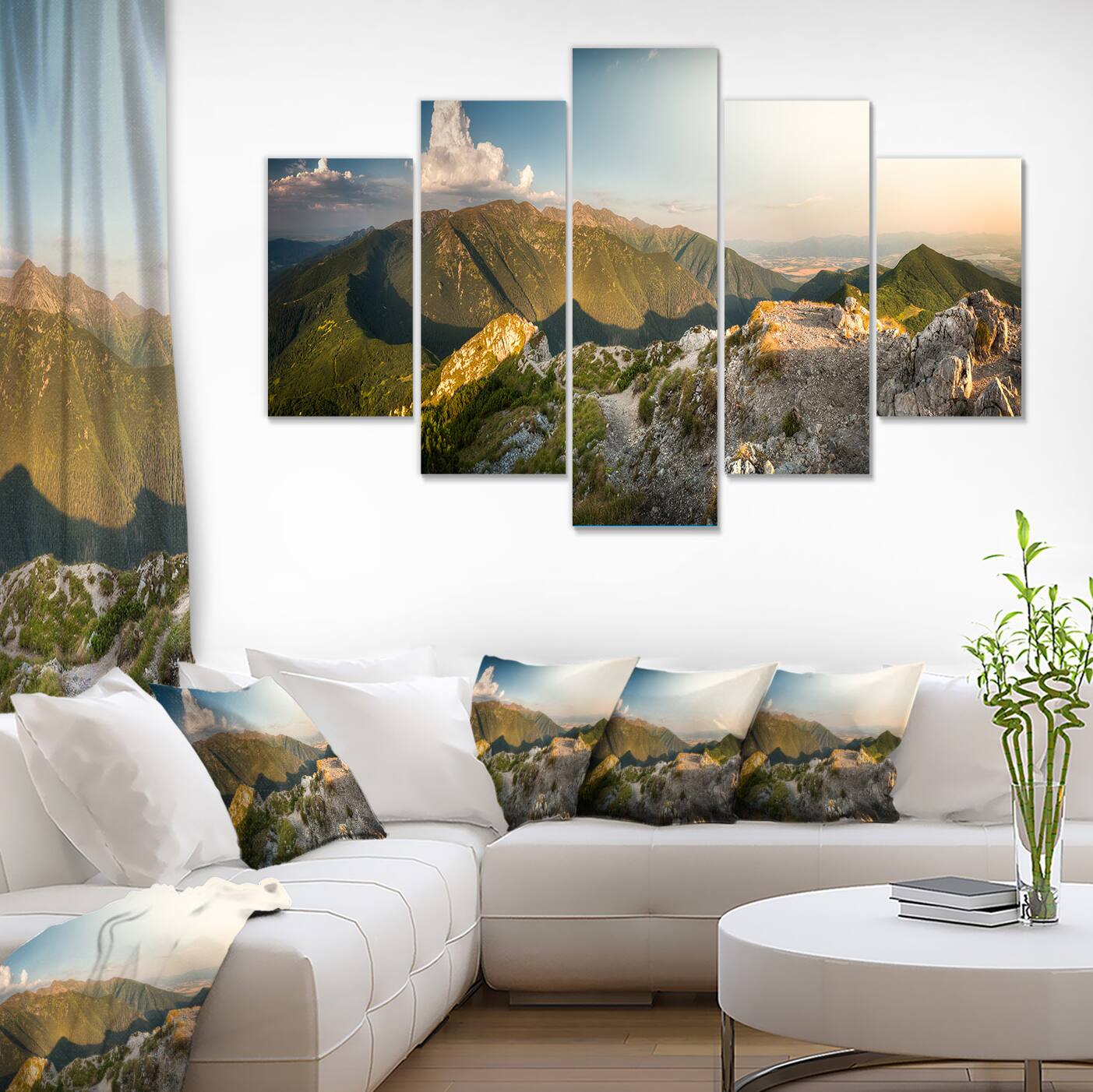 Designart - Rocky Green Mountains Panorama - Landscape Canvas Art Print