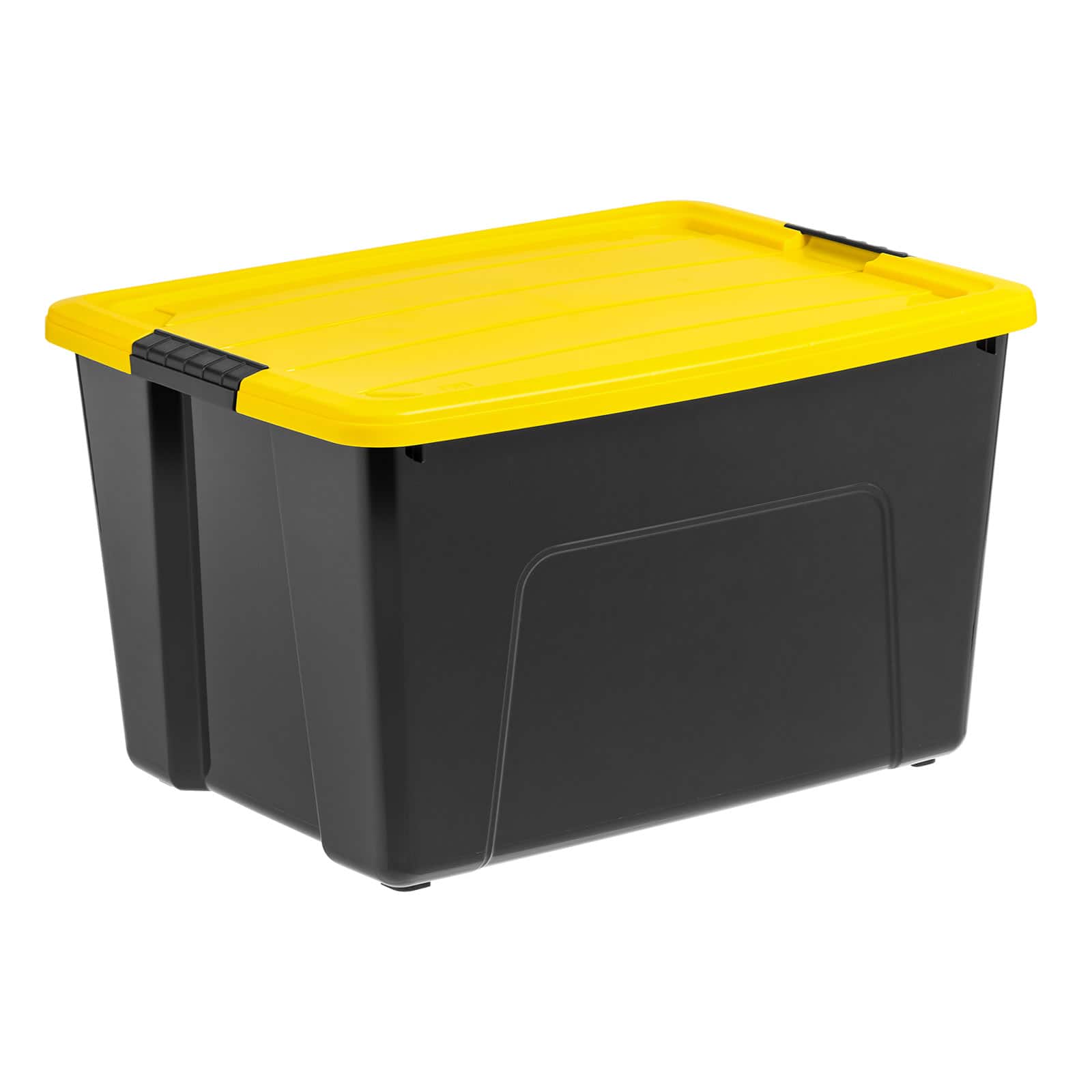 IRIS&#xAE; 60qt. Buckled Black Boxes with Yellow Buckle Lids, 6ct.