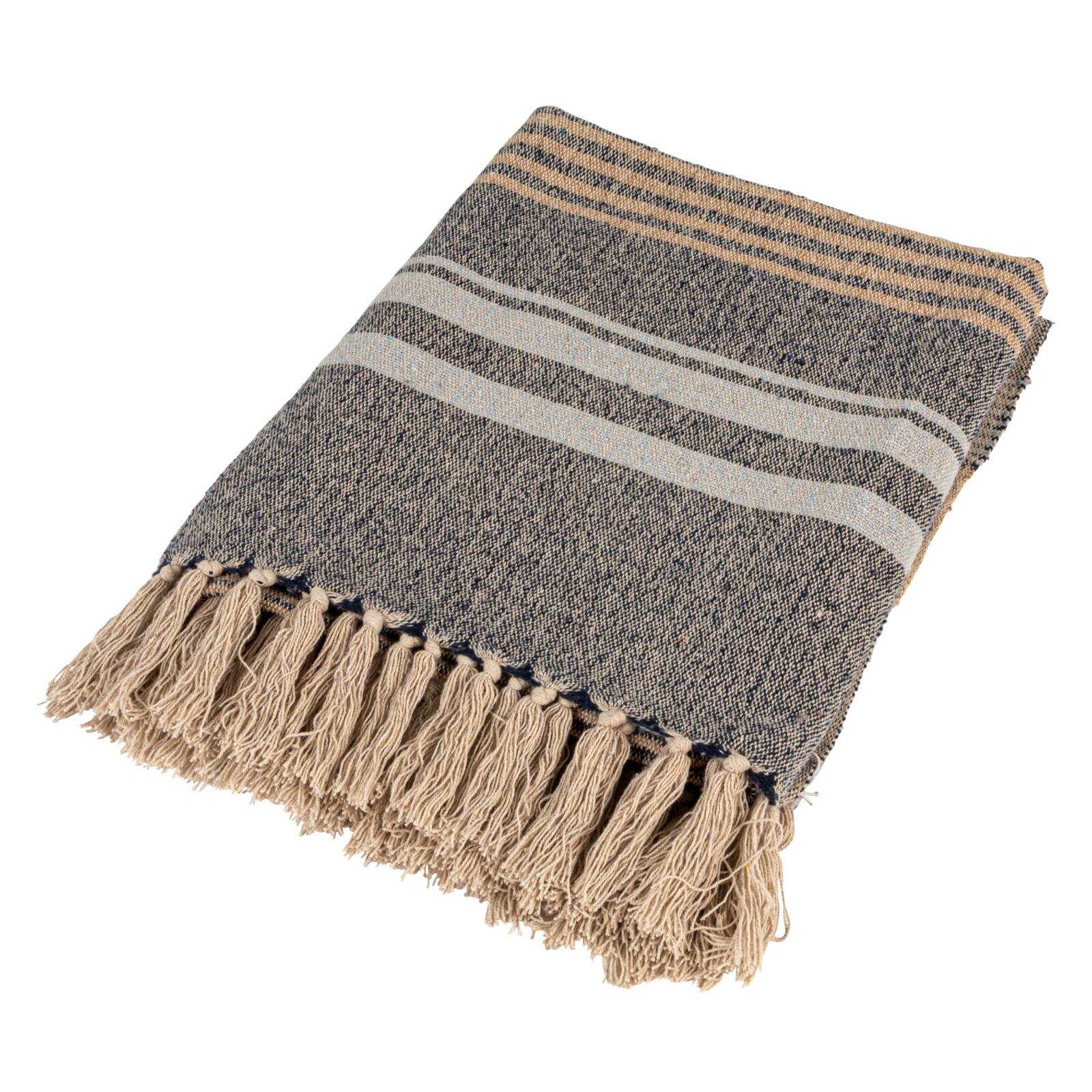 Hello Honey® Light Blue Striped Cotton Blend Throw with Fringe