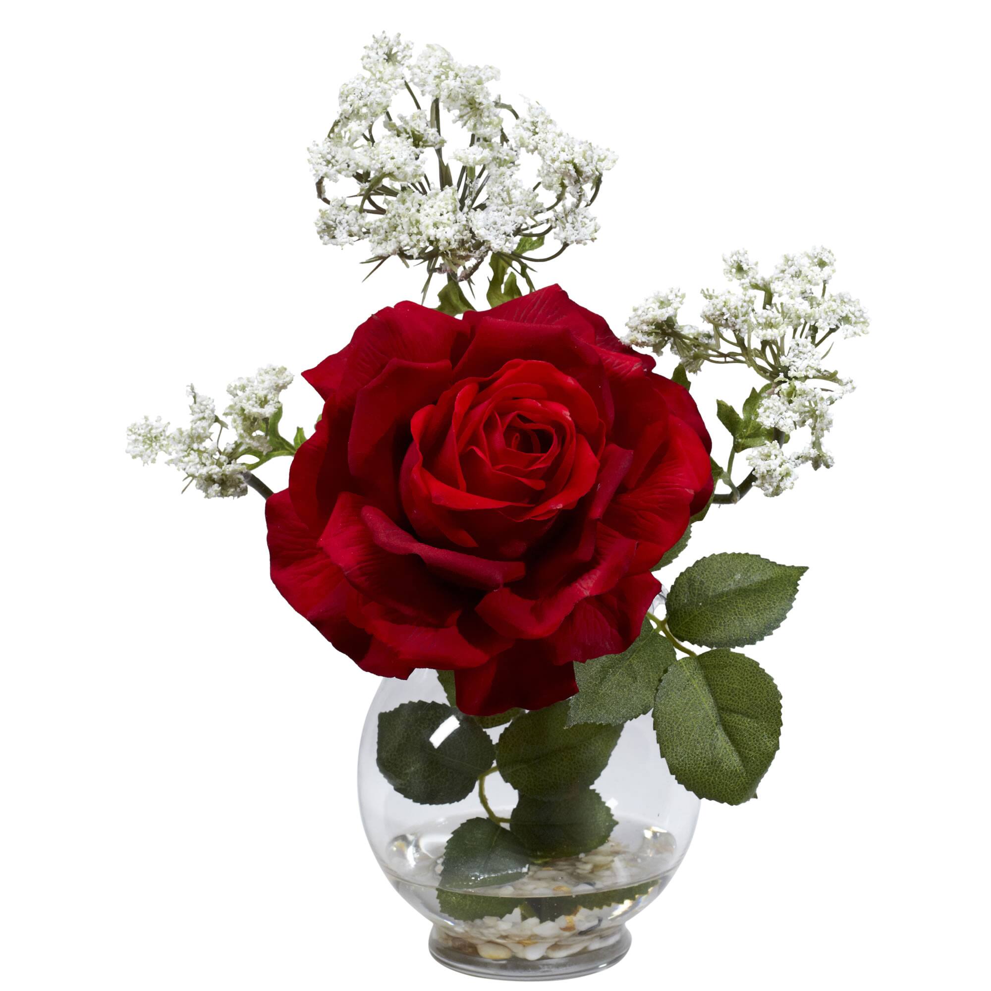 Red Rose and Gypso with Fluted Vase Silk Flower Arrangement 