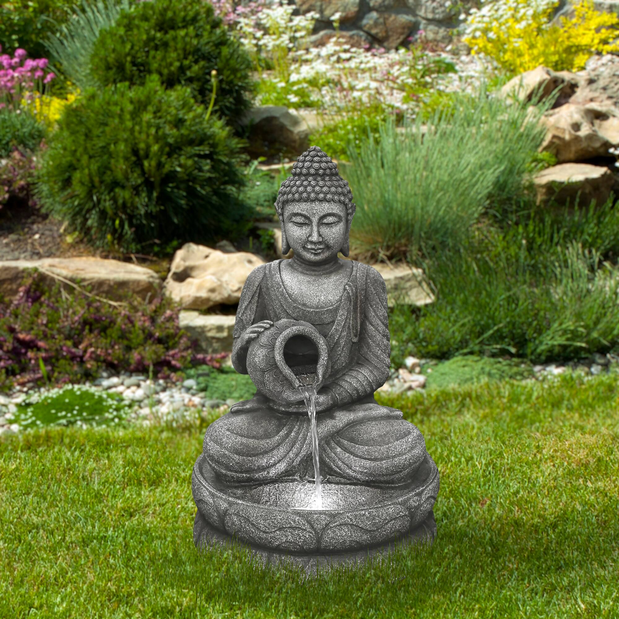 32&#x22; Buddha in Sukhasana Pose Outdoor Garden Water Fountain