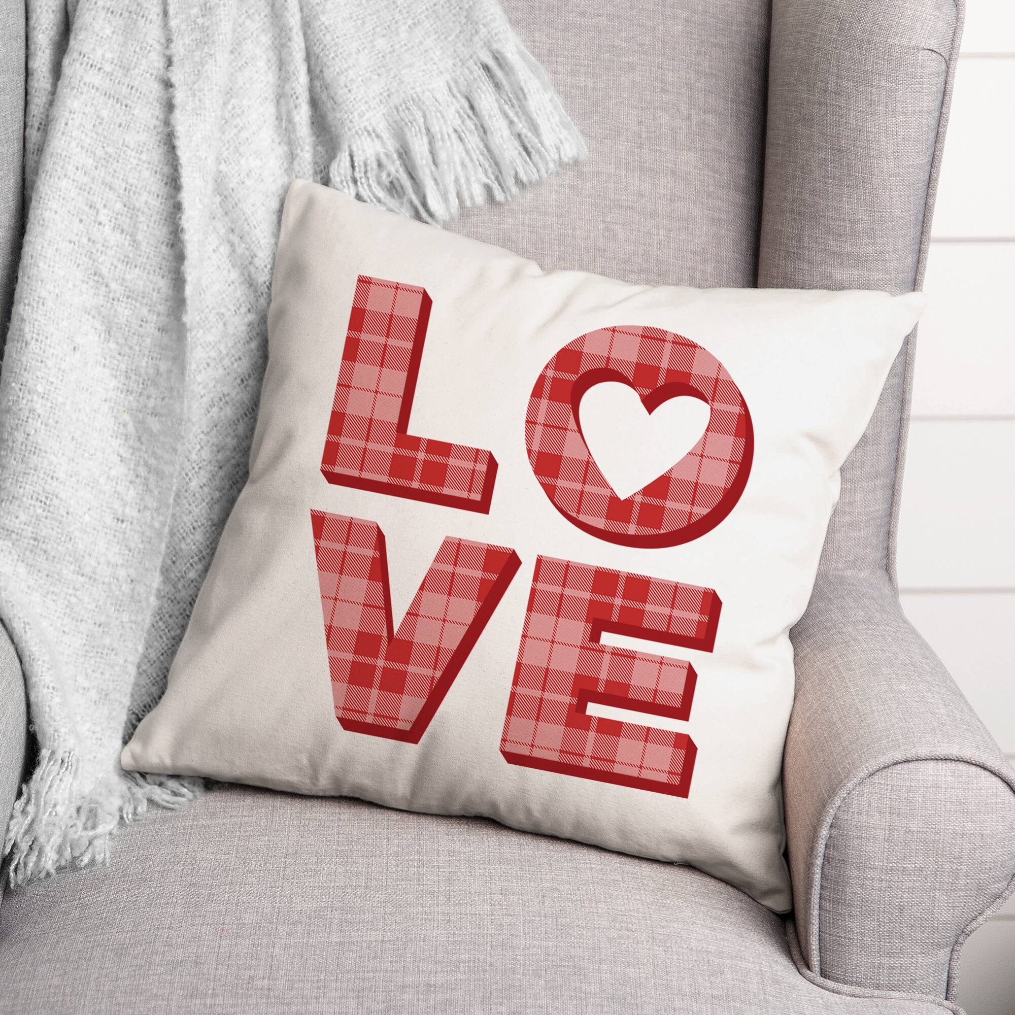 Love Plaid Stack 16" x 16" Throw Pillow