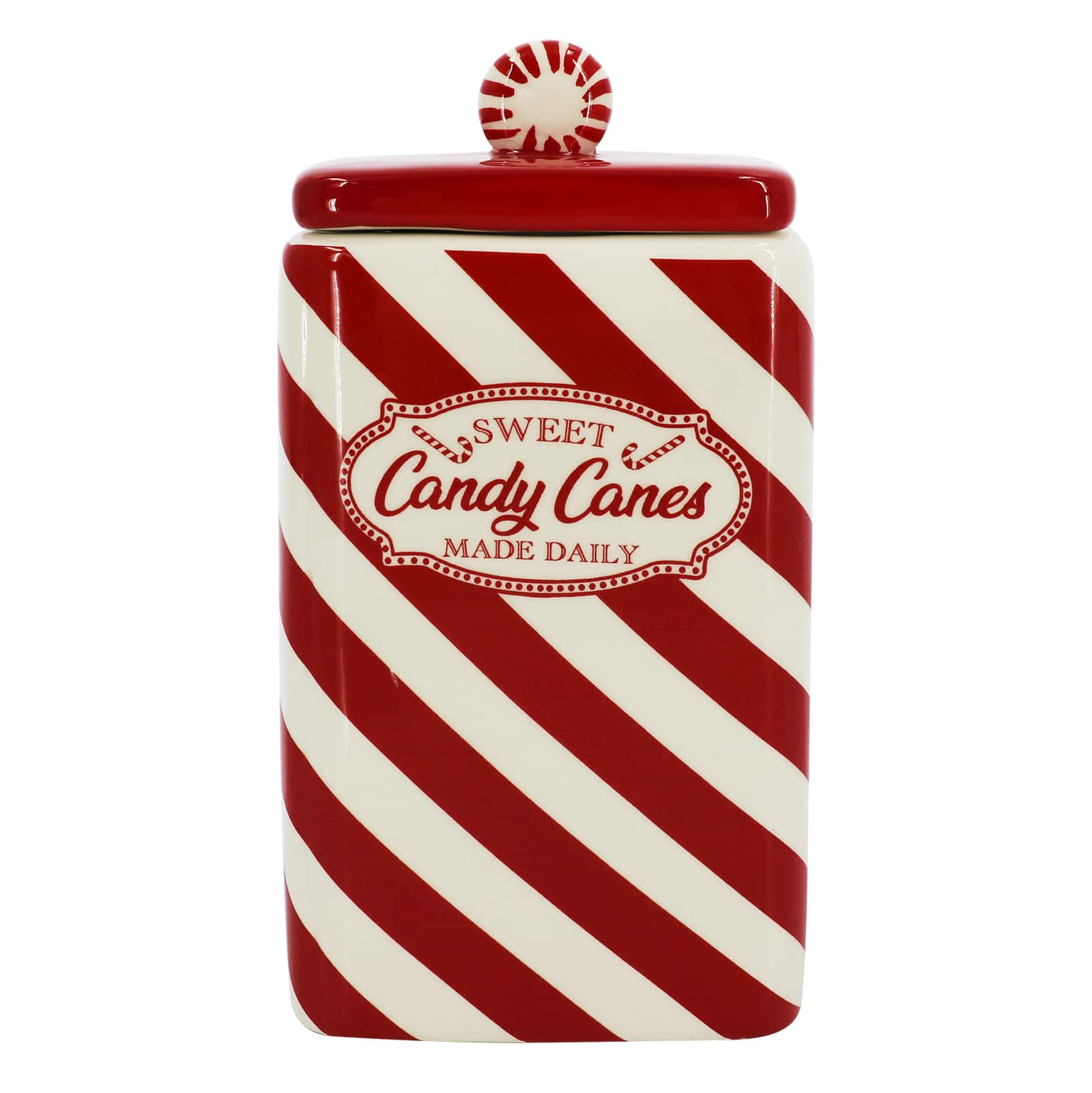 7.5&#x22; Red &#x26; White Candy Cane Ceramic Container by Ashland&#xAE;