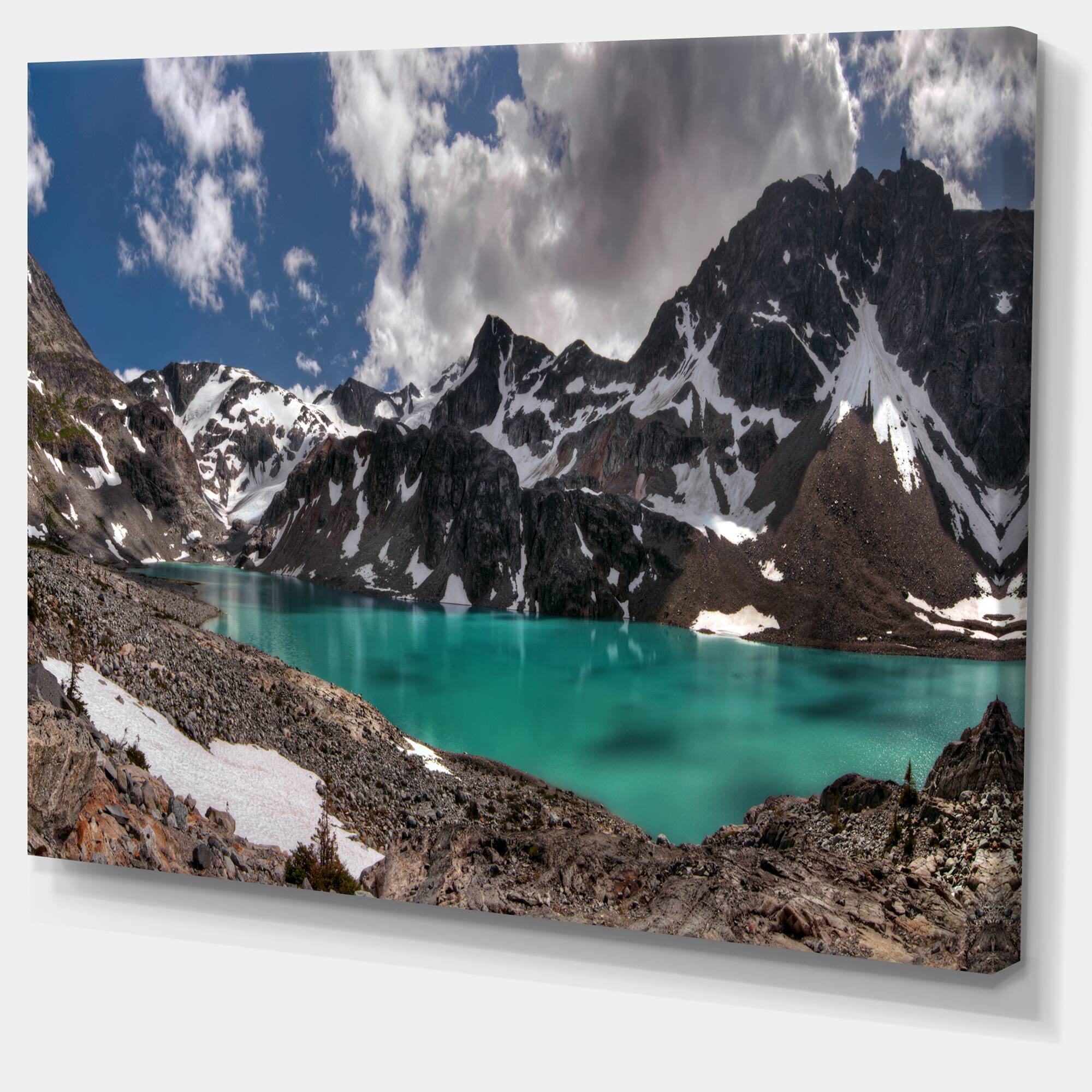 Designart - Distant Mountains and Mountain Lake - Landscape Canvas Art Print