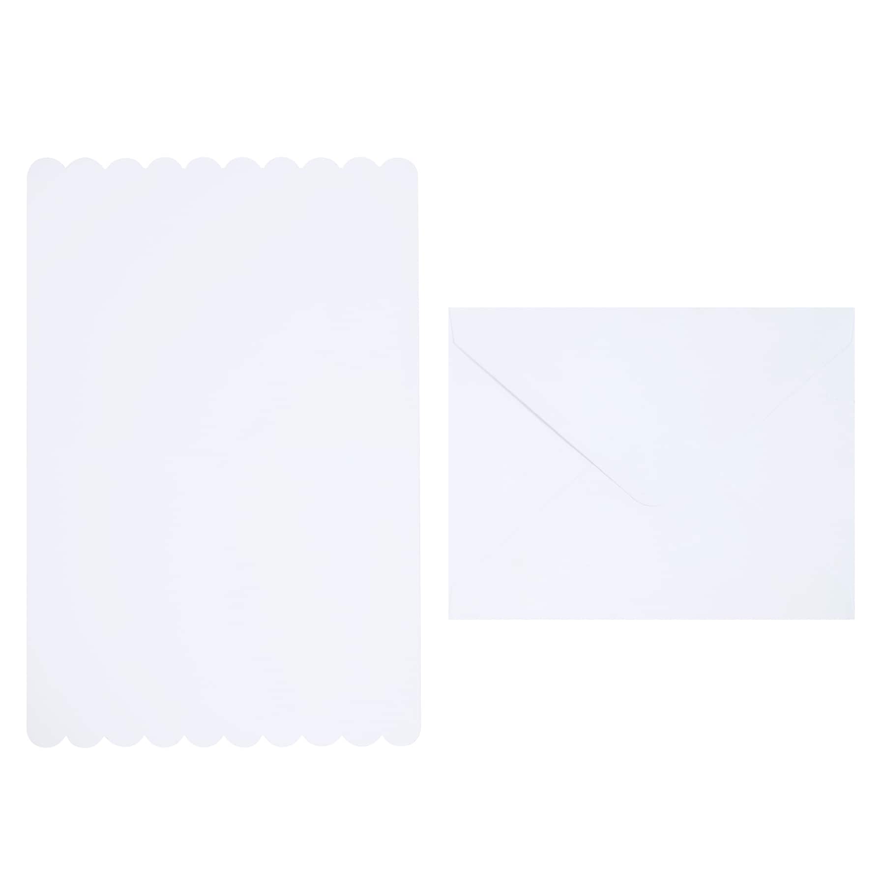 Pack of 10 x White Blank Square 5" x 5" Cards and Envelopes with Scalloped Edge 