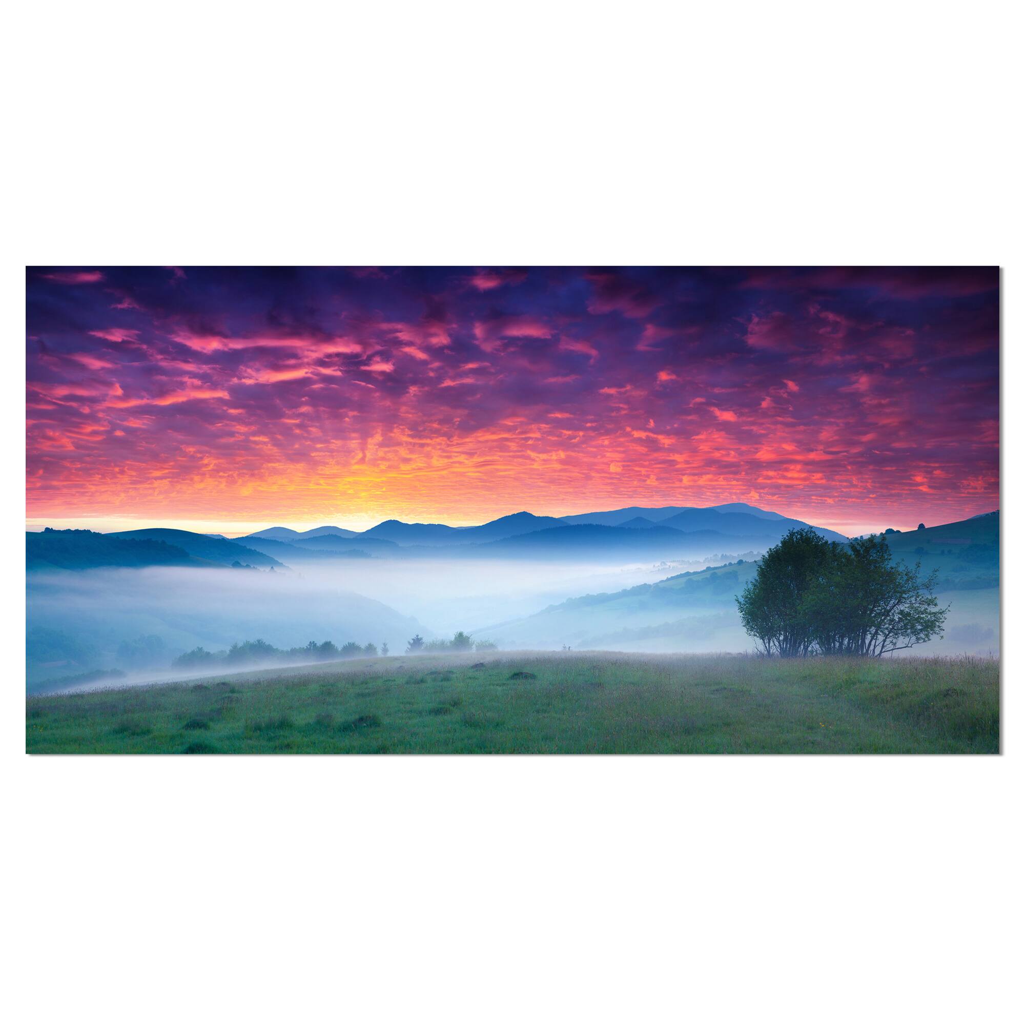 Designart - Blood Red Sky and Green Grass - Landscape Photo Canvas Art Print