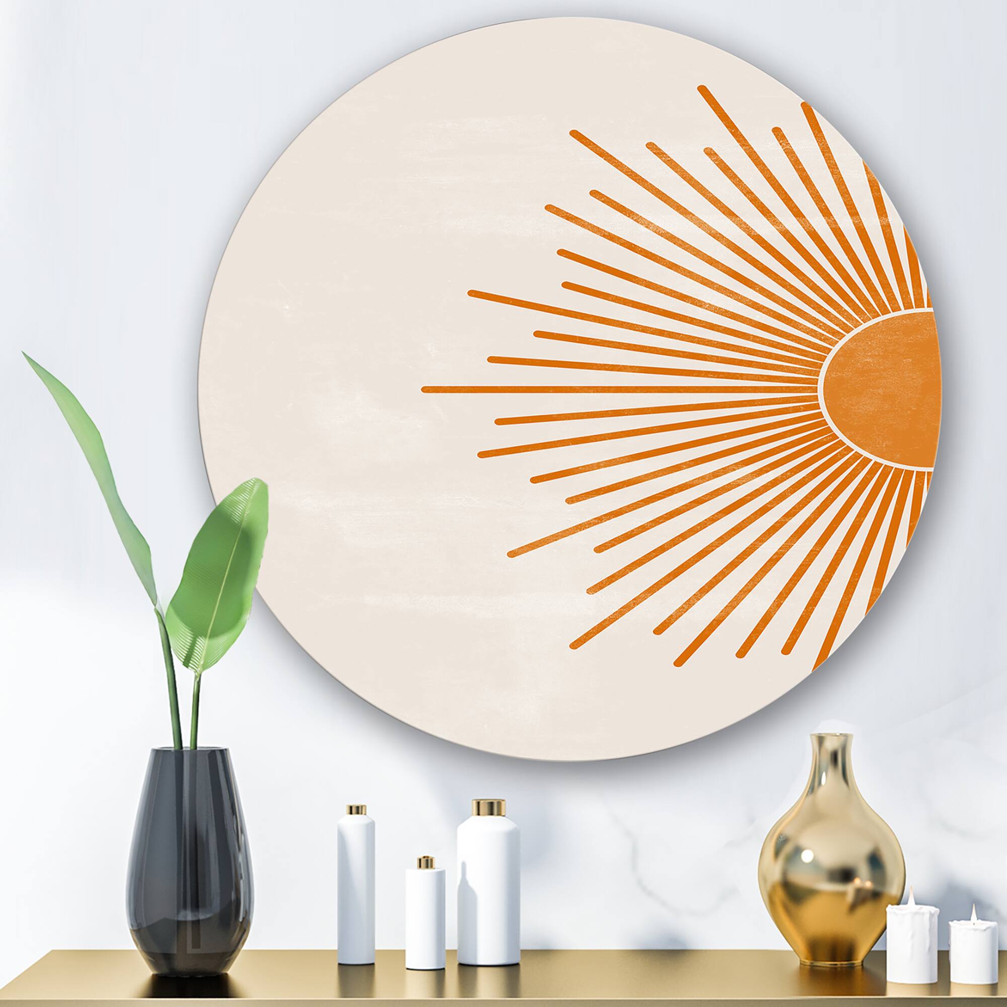 Designart - Orange Sun Print I - Modern Metal Circle Wall Art