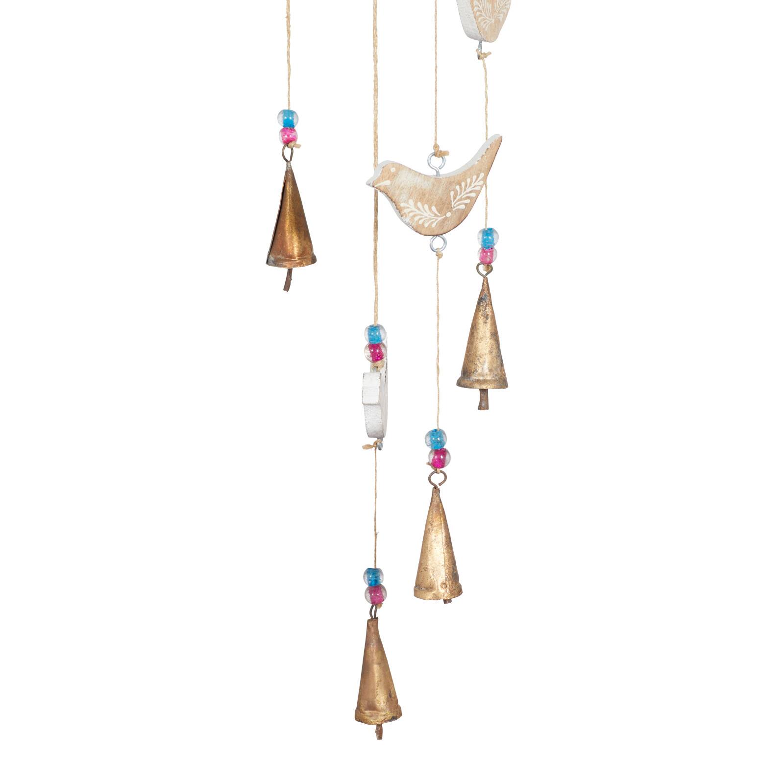 32&#x22; Gold Bird Mango Wood Eclectic Style Windchime