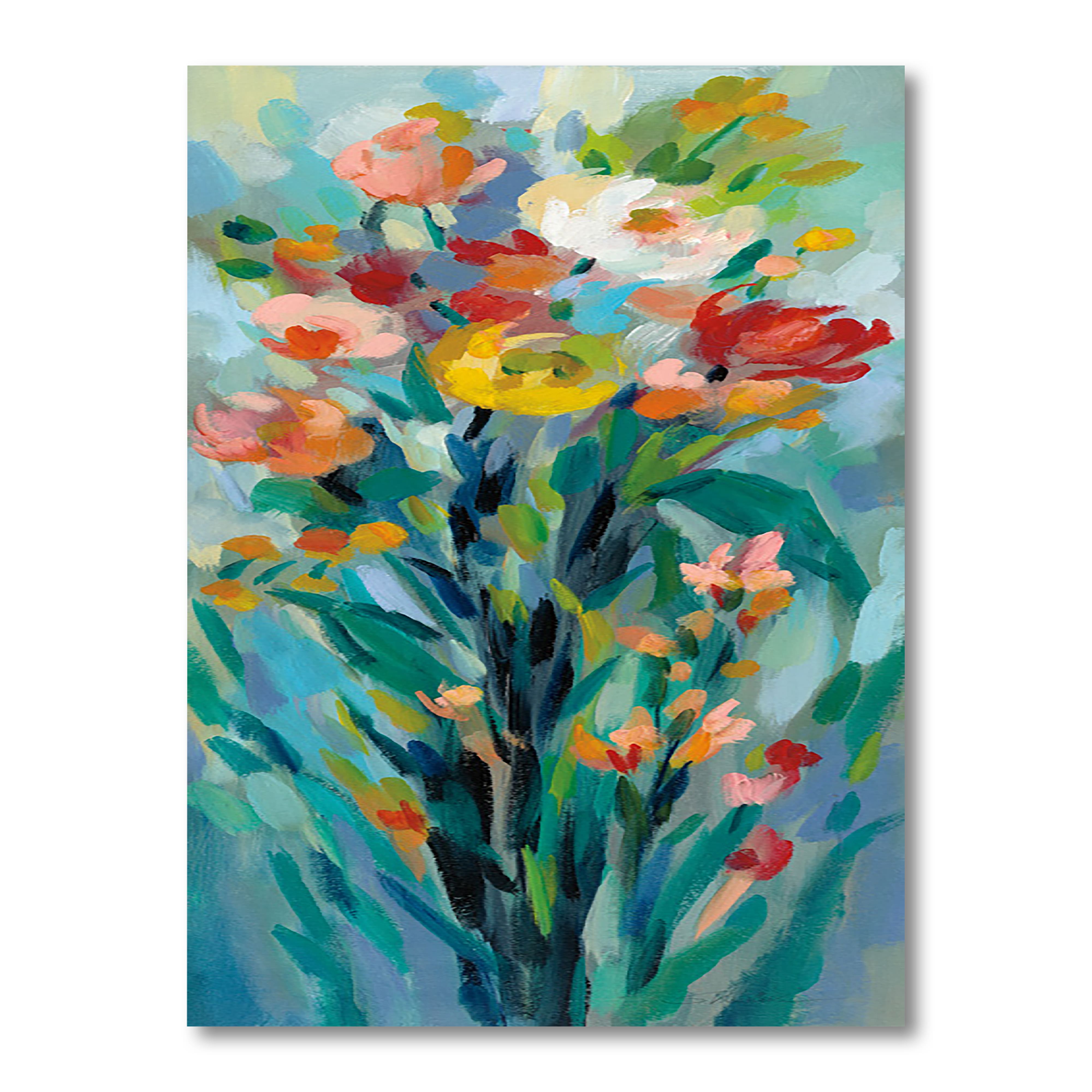 Designart - Tall Bright Flowers I - Cottage Canvas Wall Art