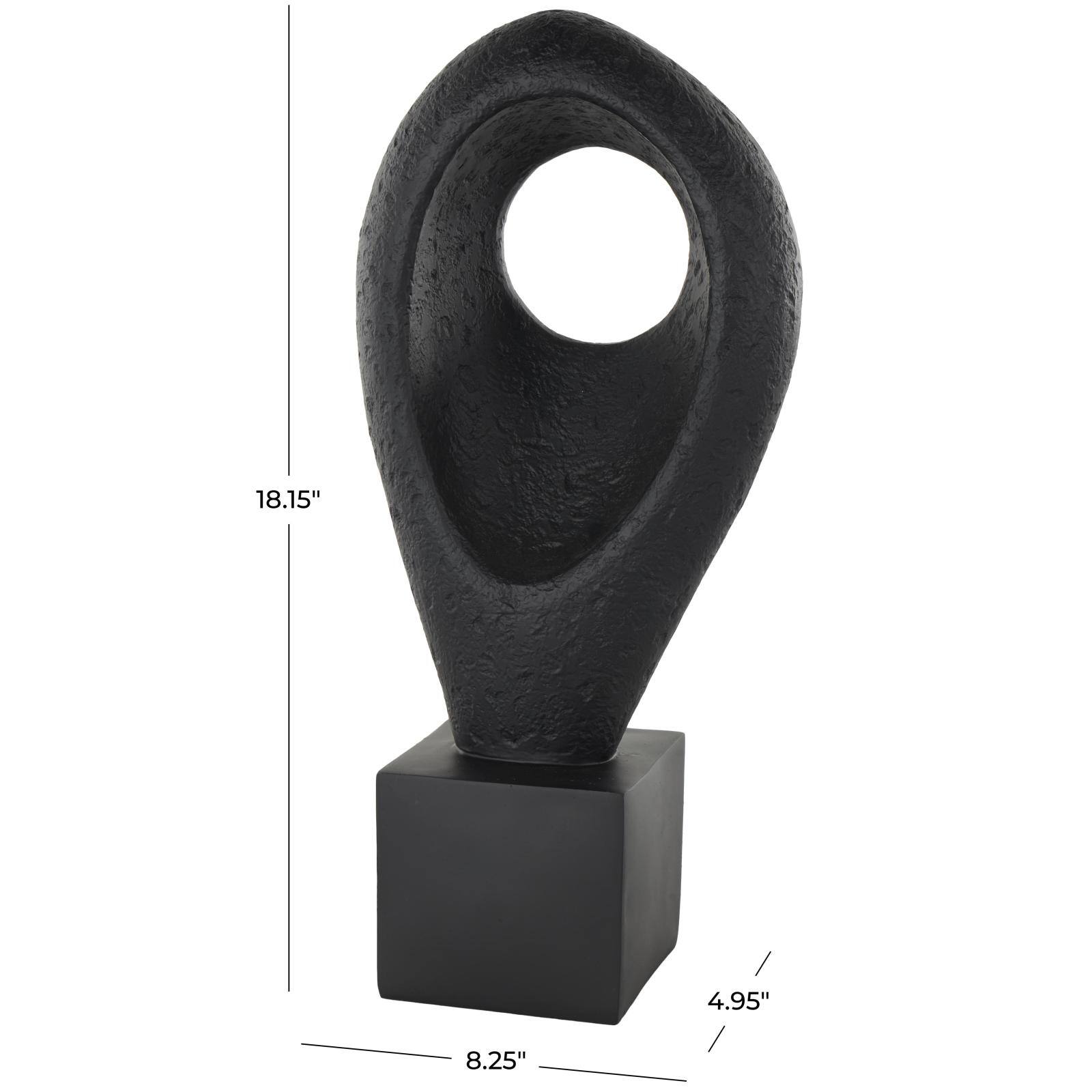 18" Black Abstract Cutout Polystone Teardrop Sculpture with Block Base