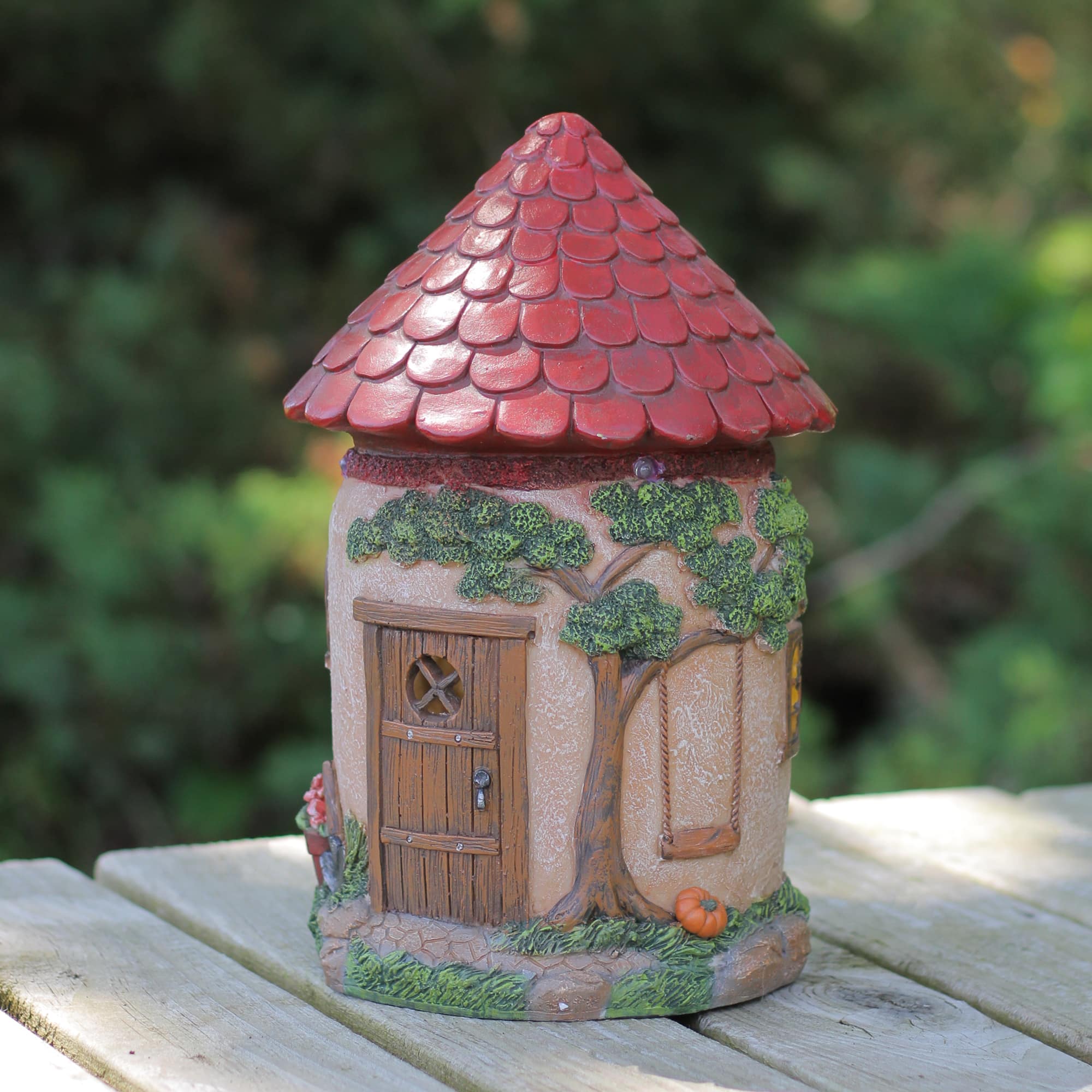 11.5&#x22; Solar Powered LED Round Mushroom Fairy Cottage Outdoor Garden Statue