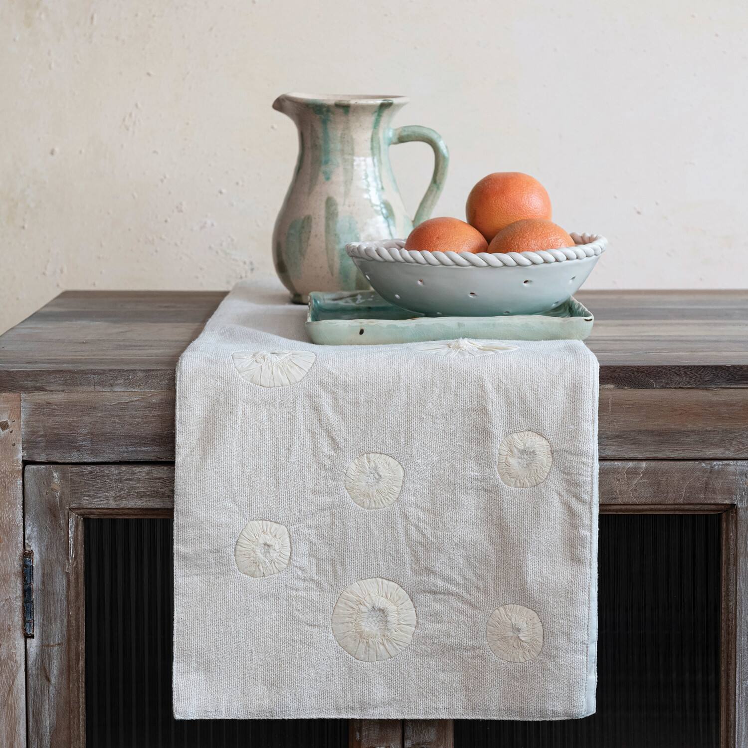 Hello Honey® 9ft. Seashell Patchwork Cotton & Linen Table Runner