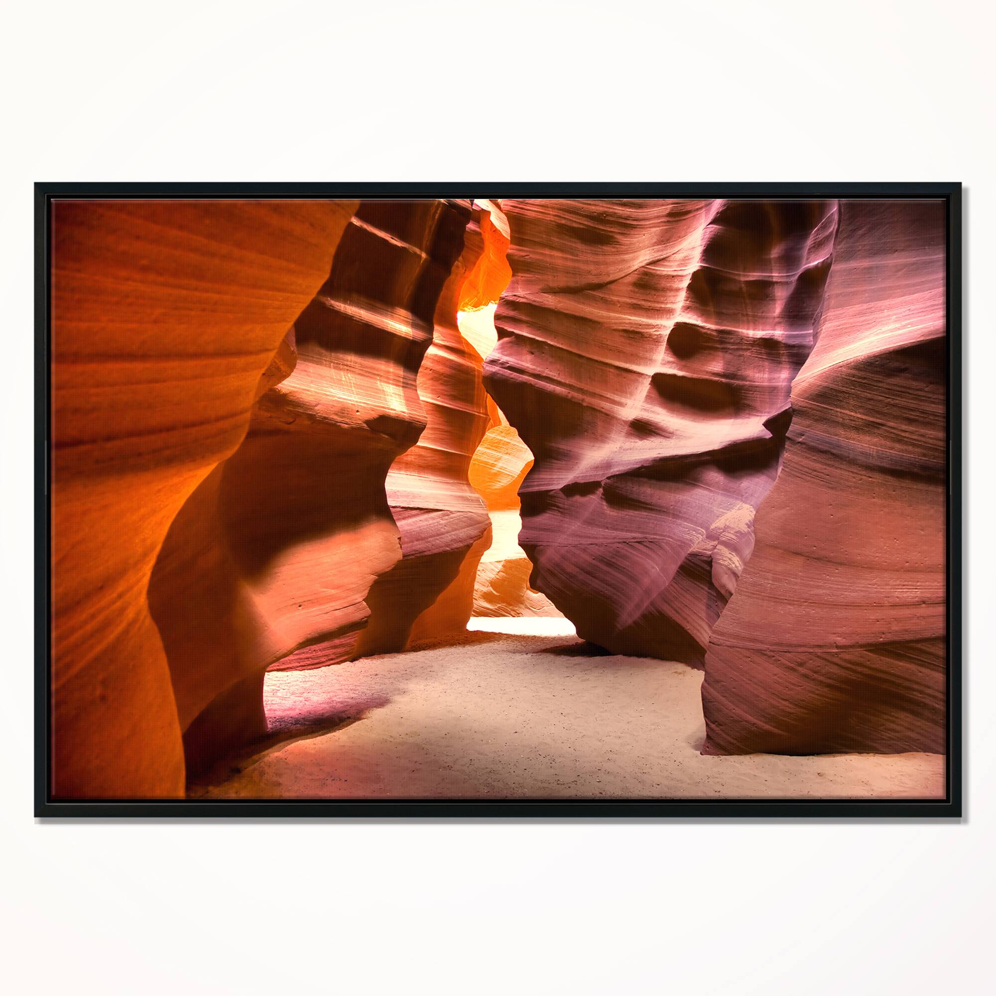 Designart - Bright Antelope Canyon - Landscape Photo Canvas Art Print in Black Frame
