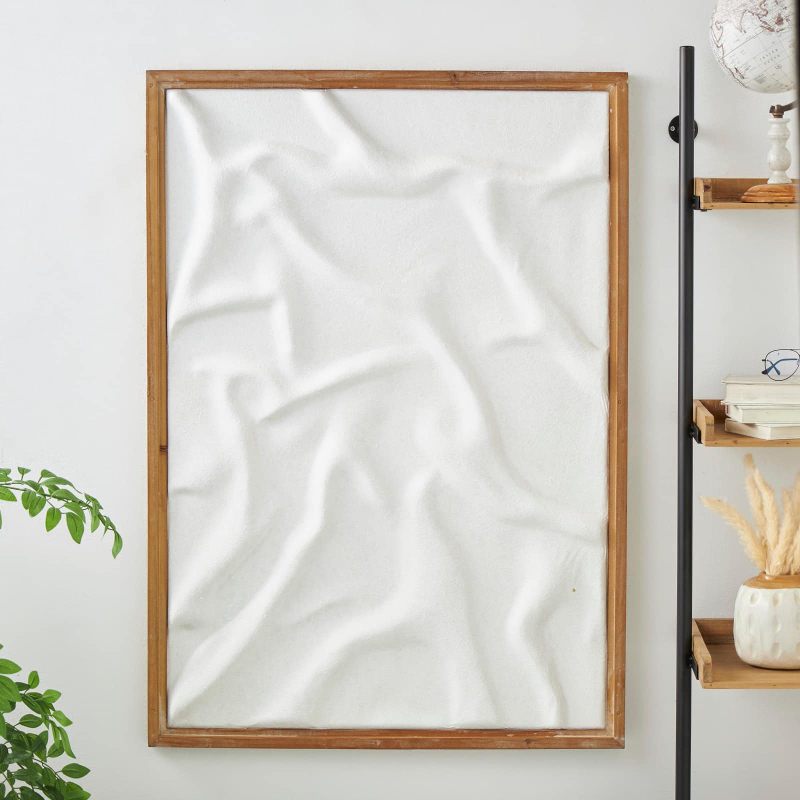 White Abstract Dimensional Wall Art in Brown Frame