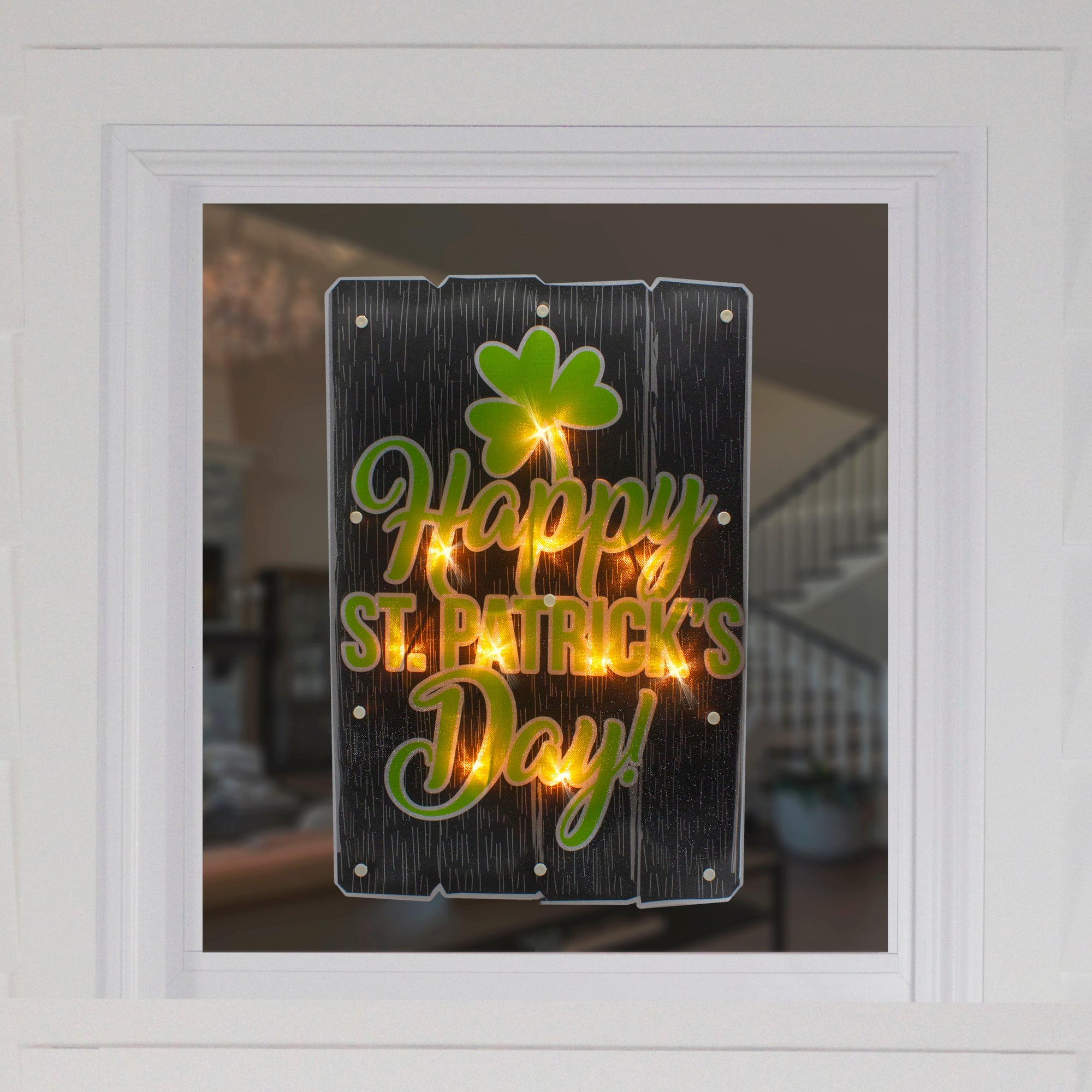 17" Green & Black Happy St.Patrick's Day Lighted Window Silhouette Decoration
