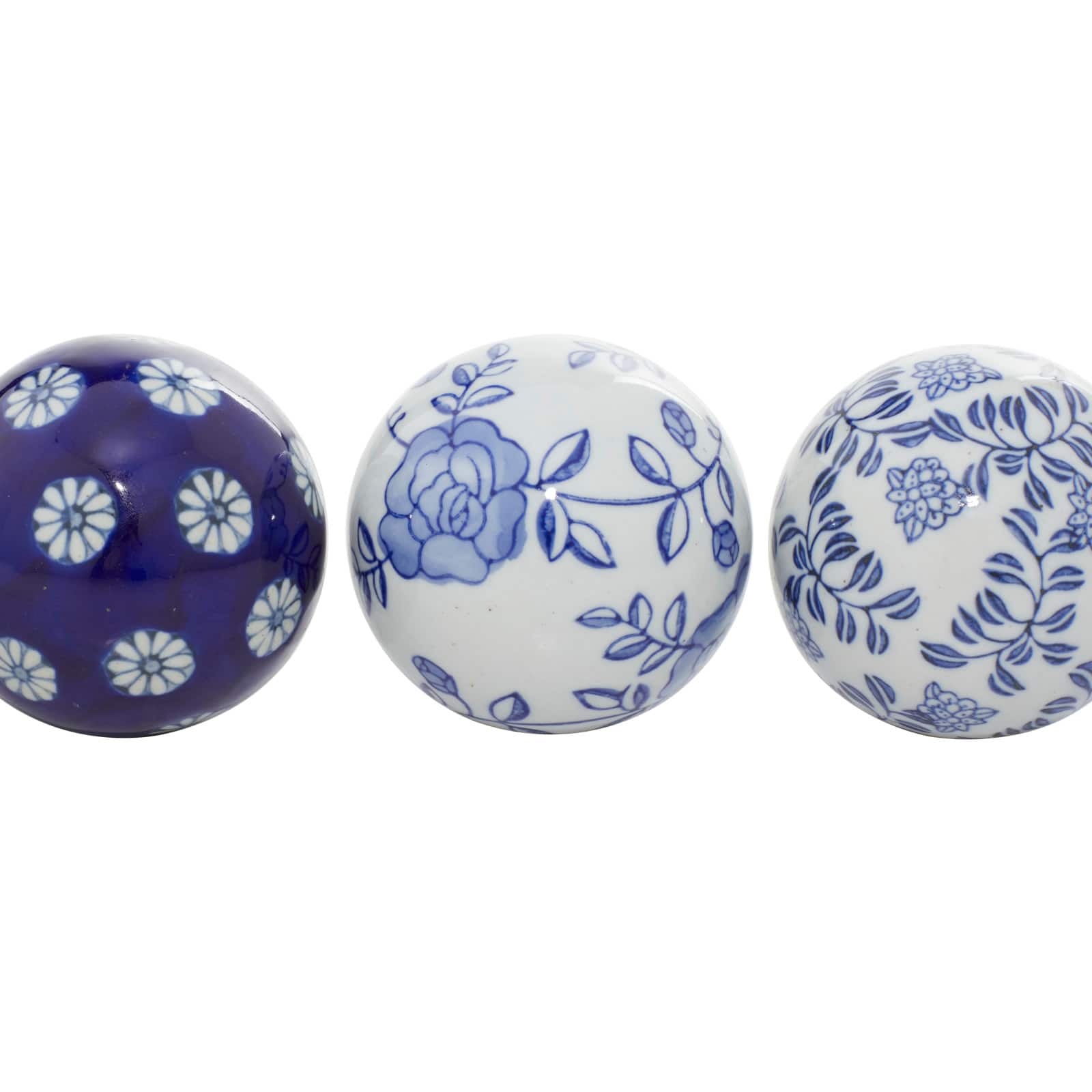 3" Blue & White Patterned Ceramic Vase Filler Orb Set