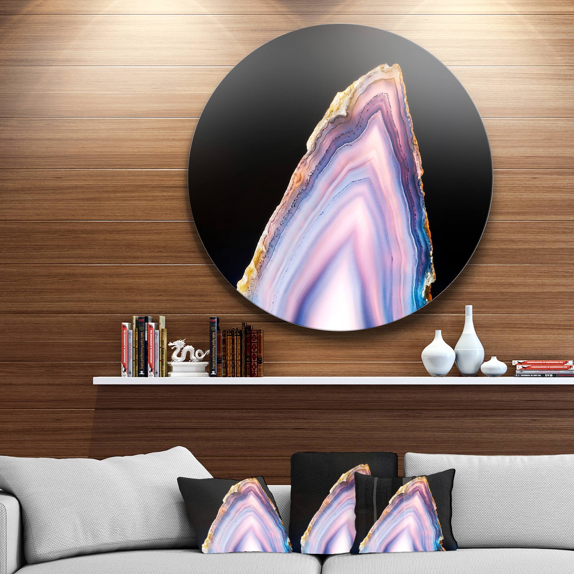 Designart - Beautiful Slice of Agate on Black' Large Abstract Metal Artwork