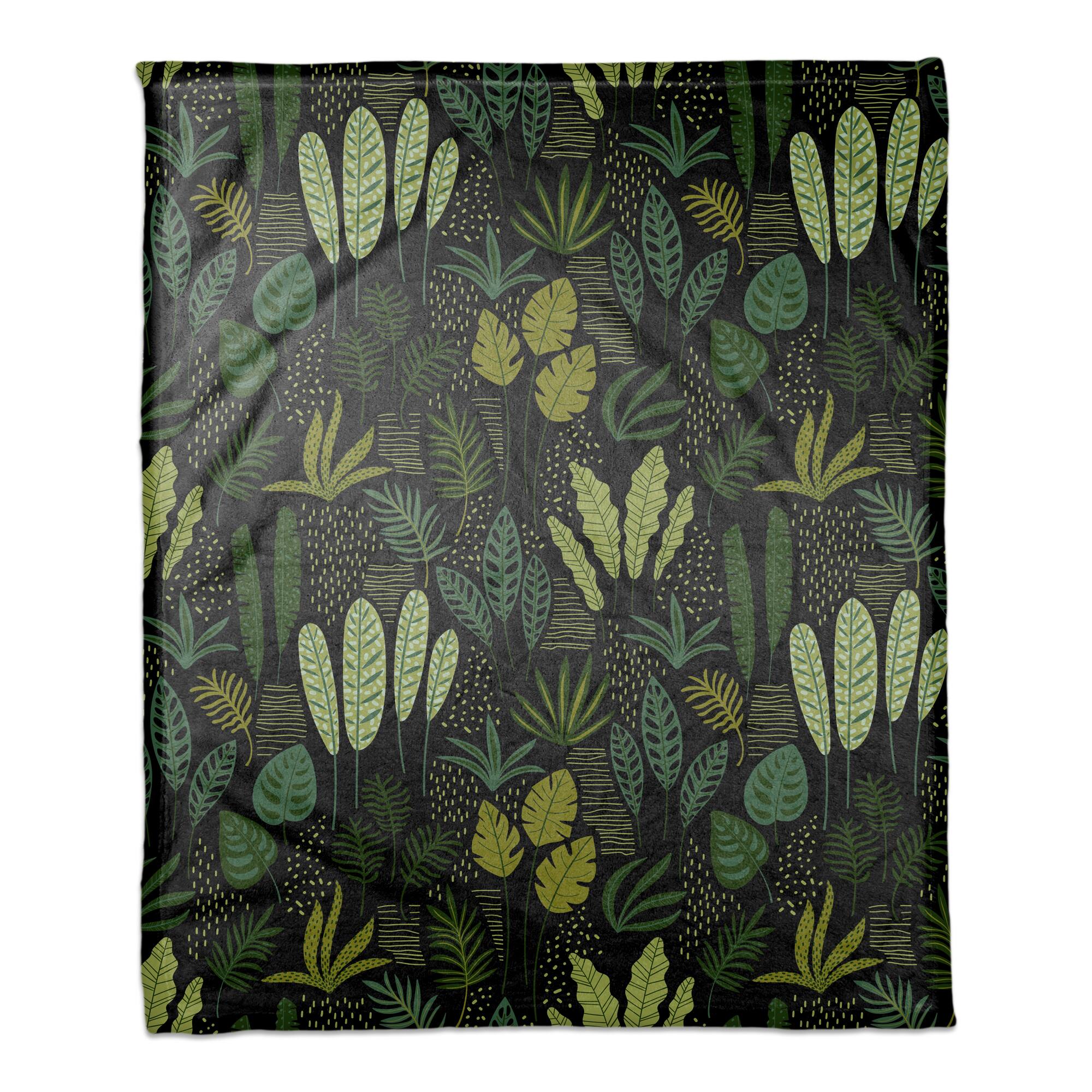 Fun Leaves On Black 50" x 60" Coral Fleece Blanket