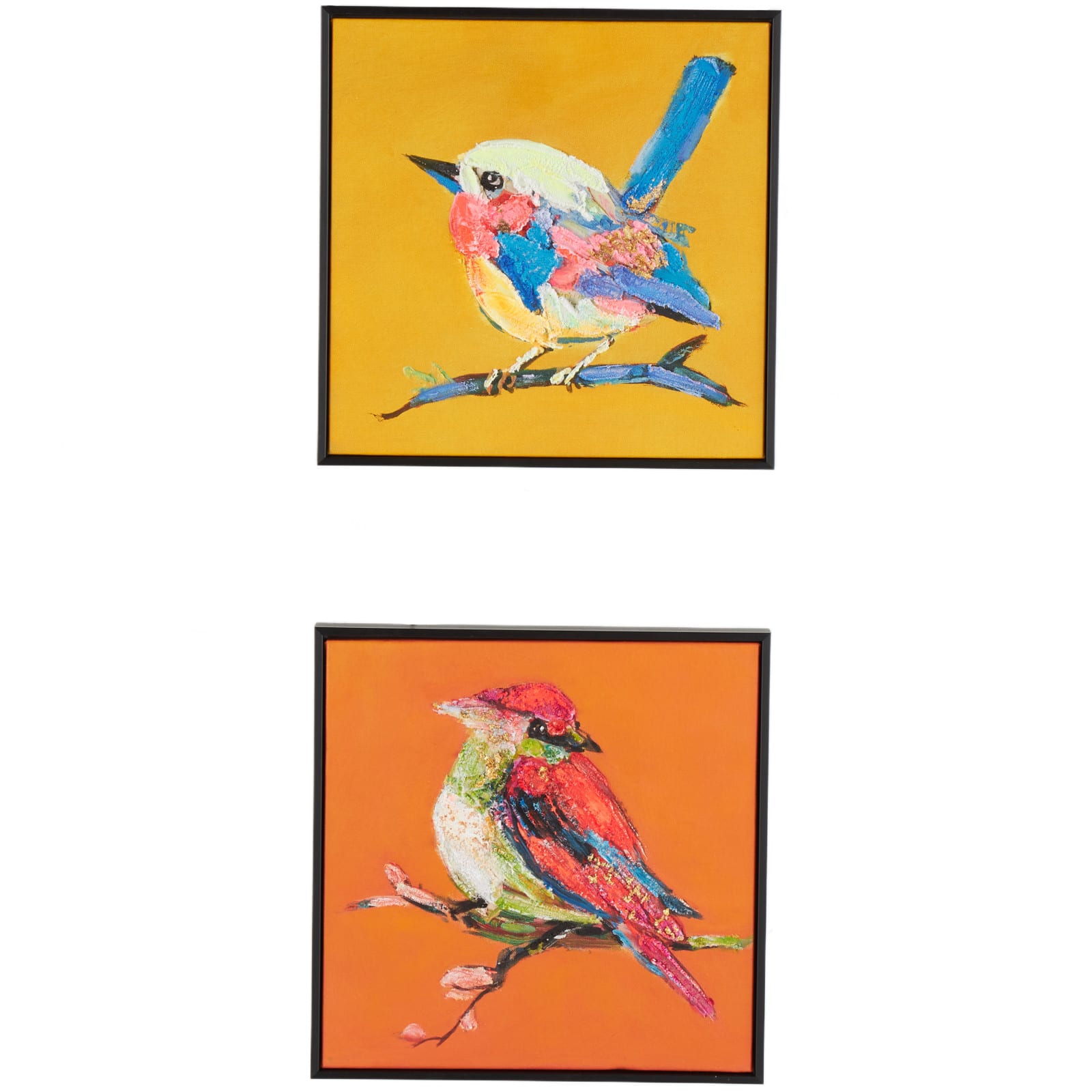 12" x 13" Multicolor Bird 3D Textured Canvas Wall Art Set with Black Frame and Gold Foil Accents