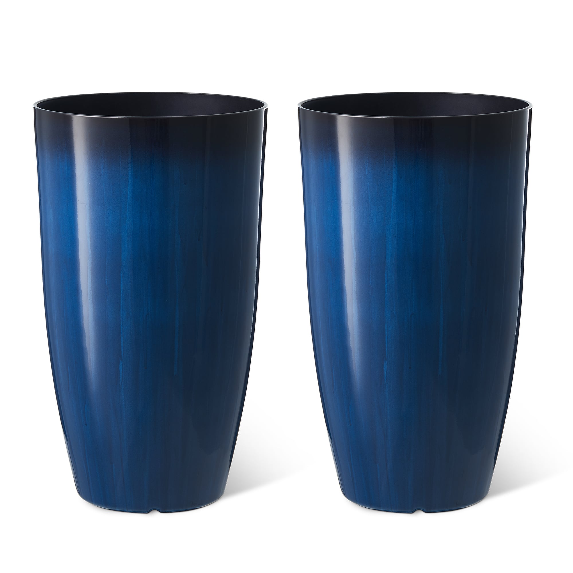 Glitzhome® 23.5" Gradient Cobalt Blue Faux Ceramic Tall Plastic Planters, 2ct.