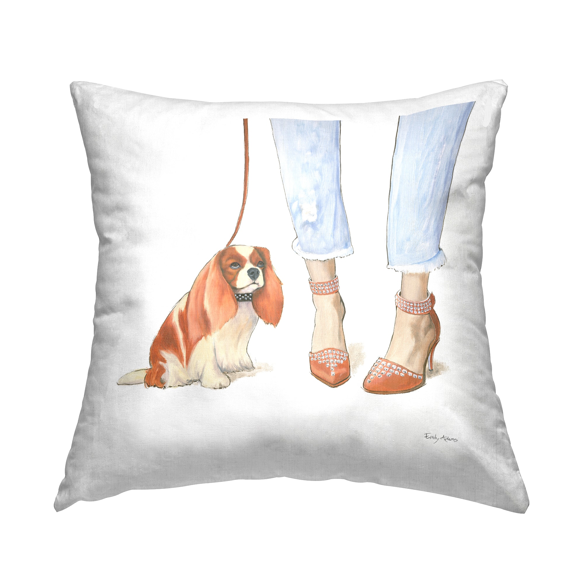 Stupell Industries Dog Walk Glam Sparkle Heels Orange White Artwork Throw Pillow 18" x 18"
