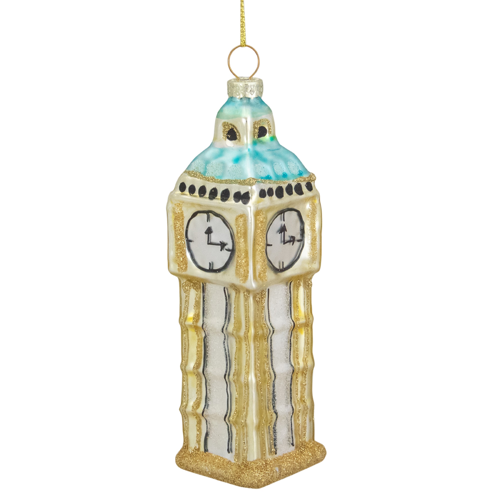 5" Glittered Gold Glass Big Ben Christmas Ornament