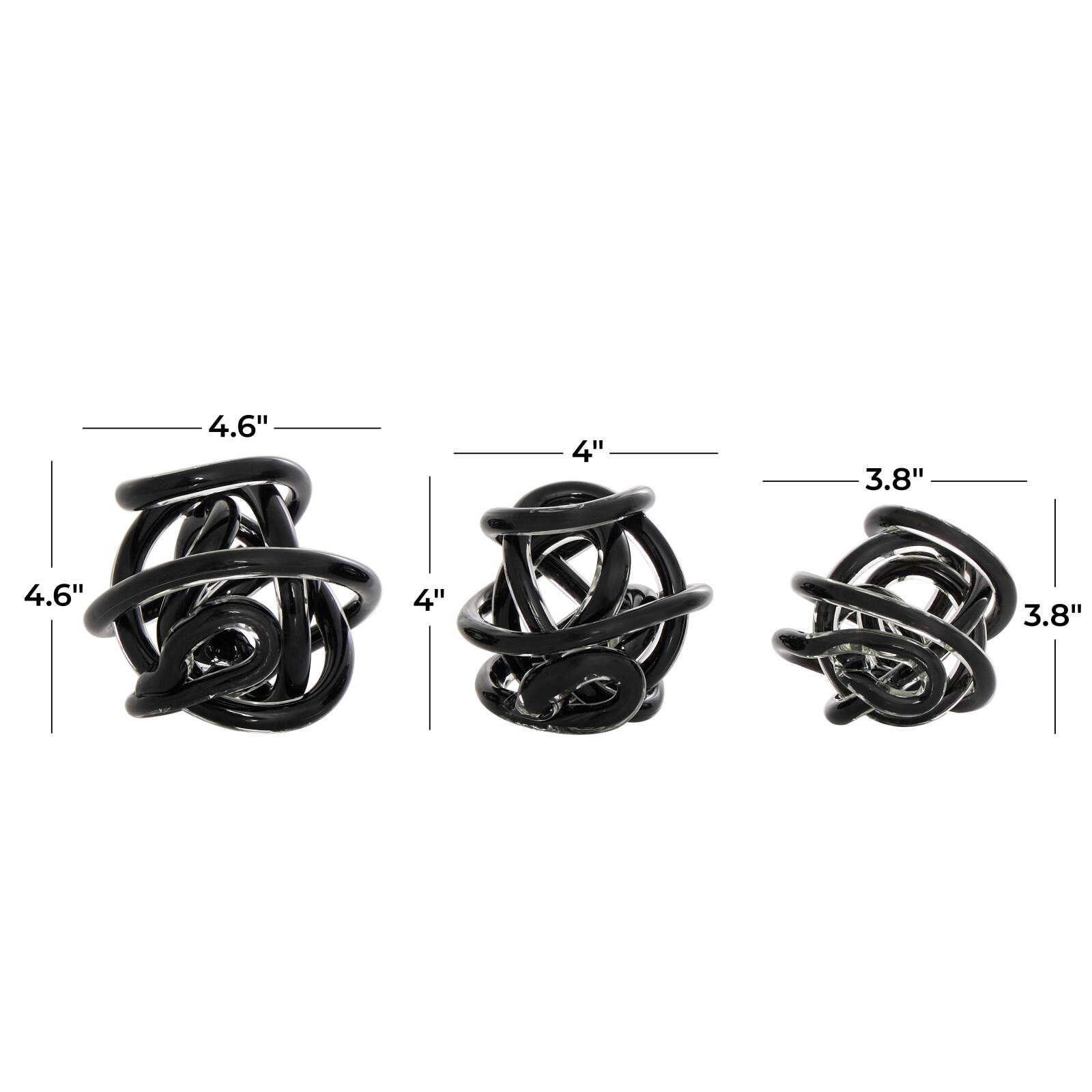 Black Knotted Ball Glass Sculpture Set