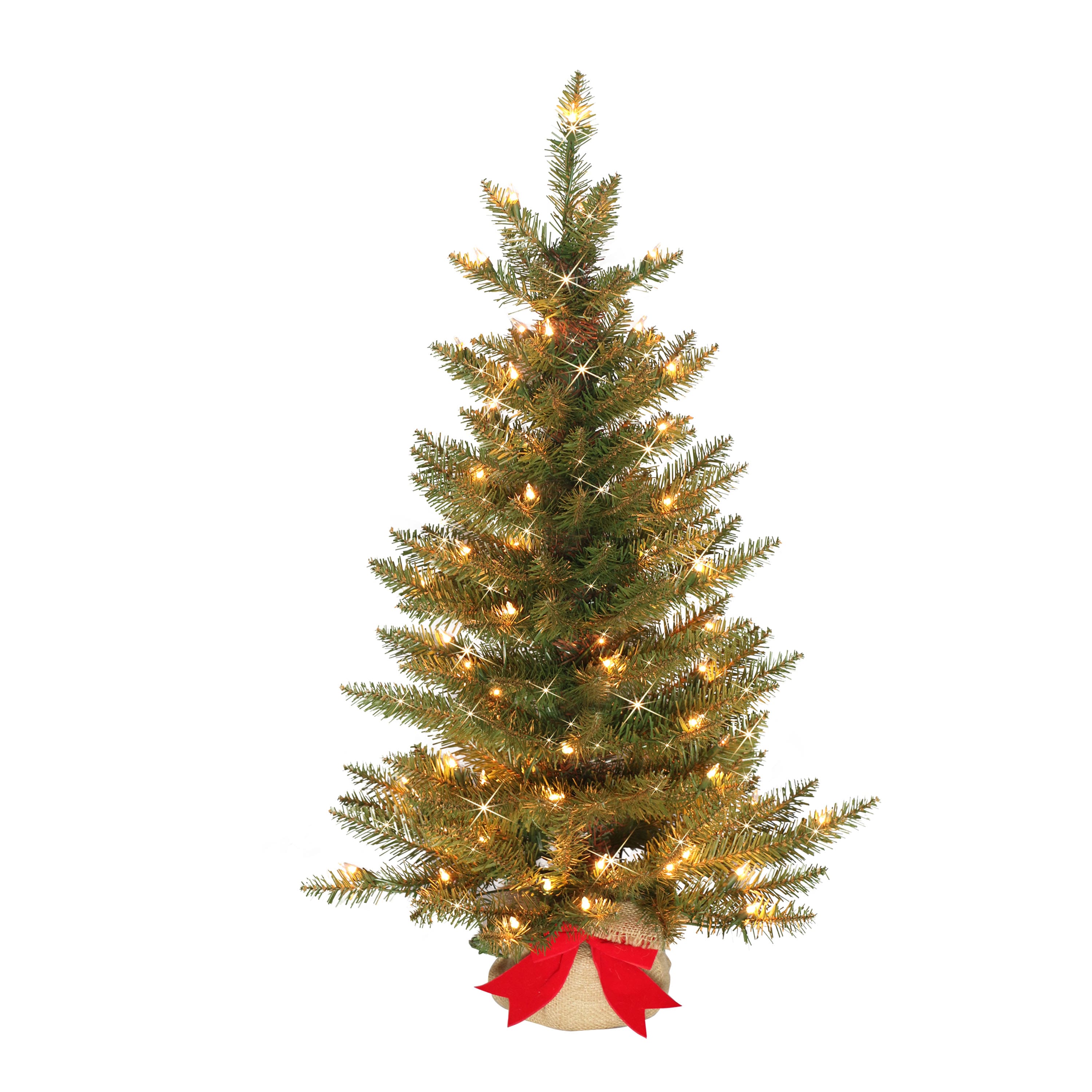 6 Pack: 3ft. Pre-Lit Fraser Fir Artificial Christmas Tree in Burlap Bag, Clear Lights