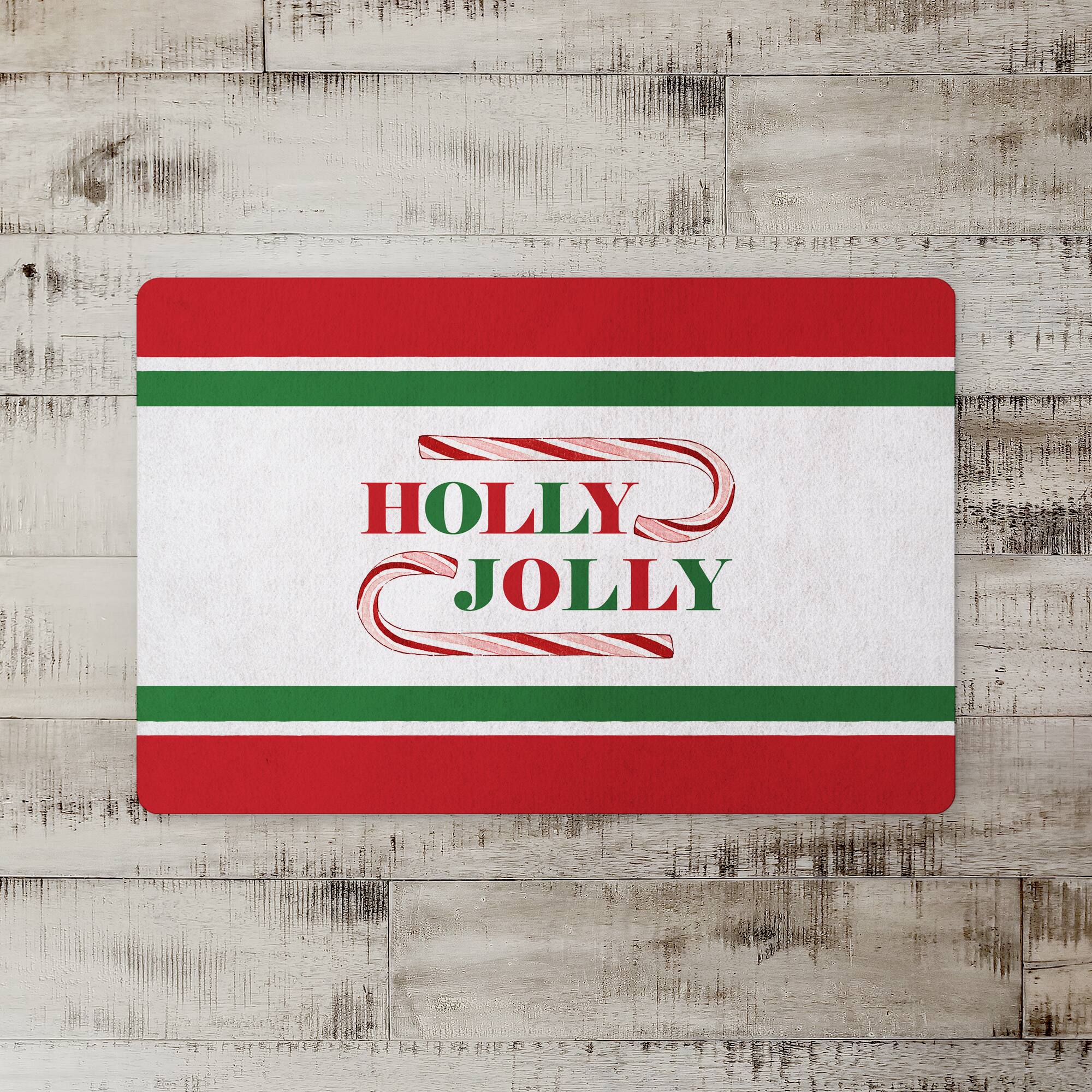 Holly Jolly Candycane Green Red 27x18 Floor Mat