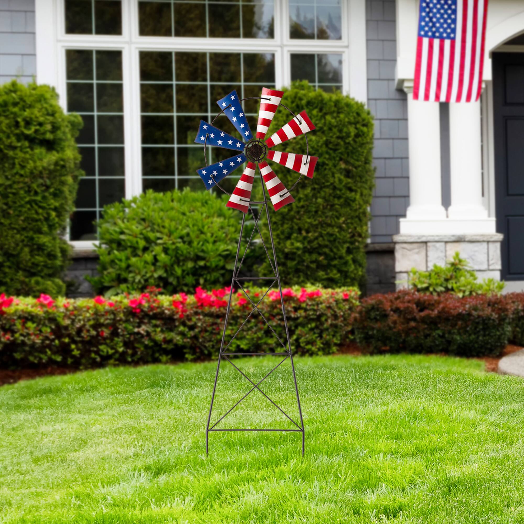 Glitzhome&#xAE; 41&#x22; Stars &#x26; Stripes Metal Wind Spinner Yard Stake