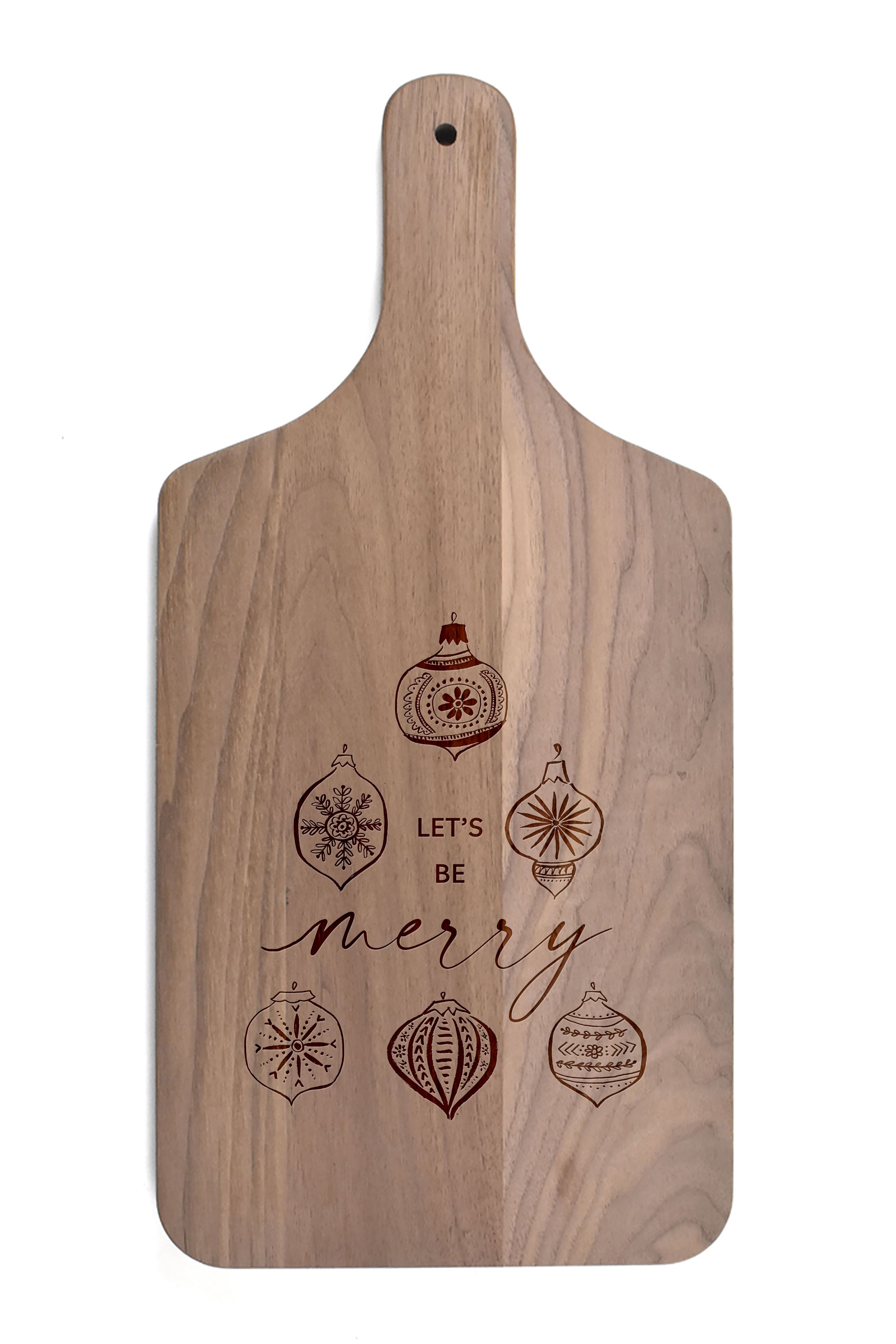 17" Let's Be Merry Walnut Paddle Cutting Board