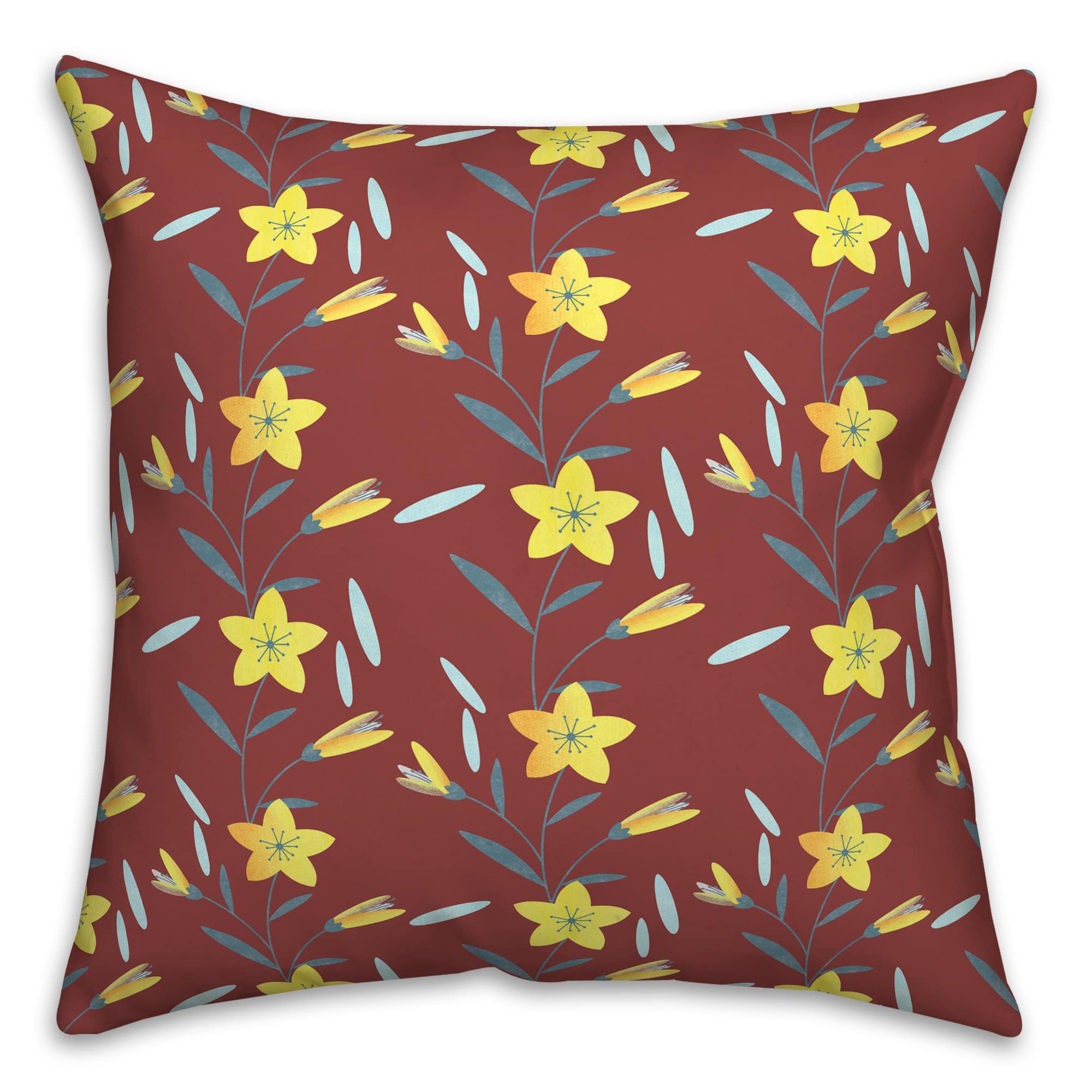 Linear Floral Print Throw Pillow