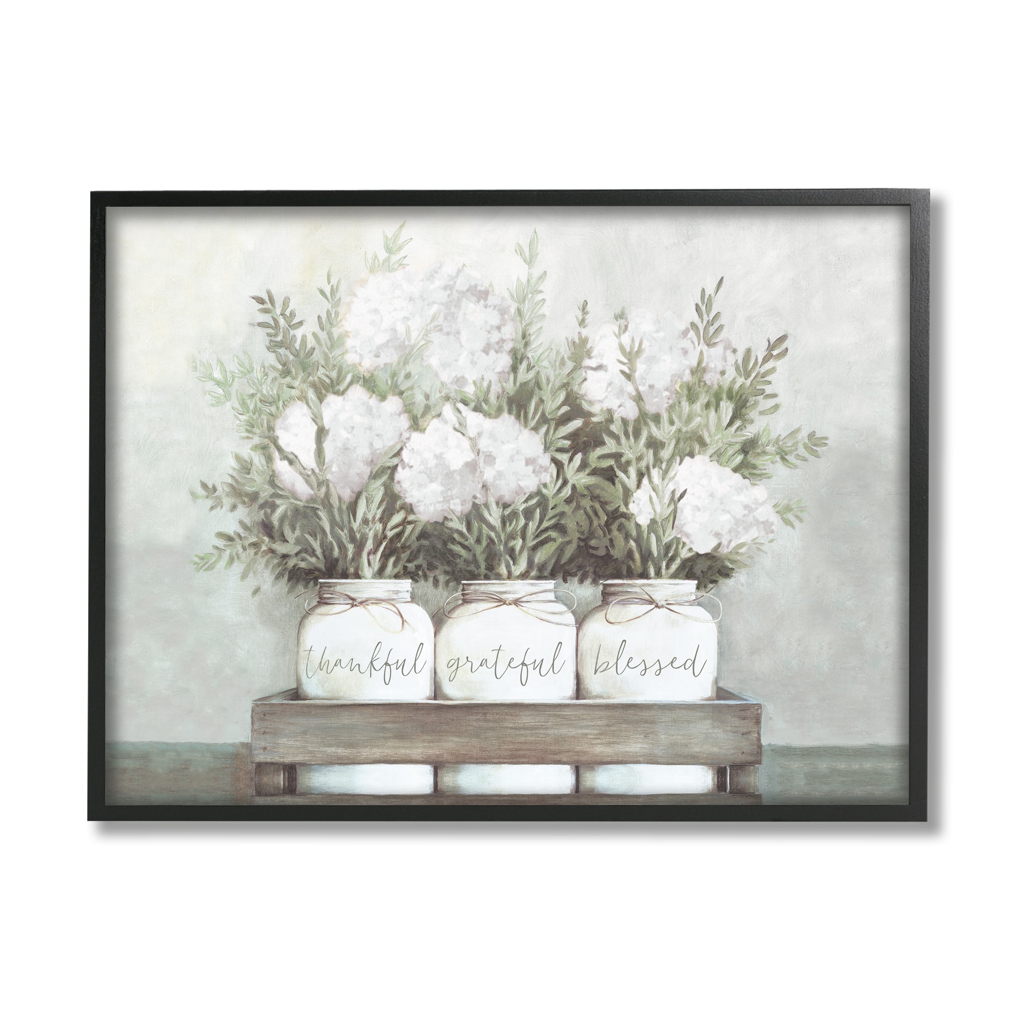 Stupell Industries Pristine Hydrangea Bouquets Thankful Grateful Blessed Sentiment in Black Frame Wall Art