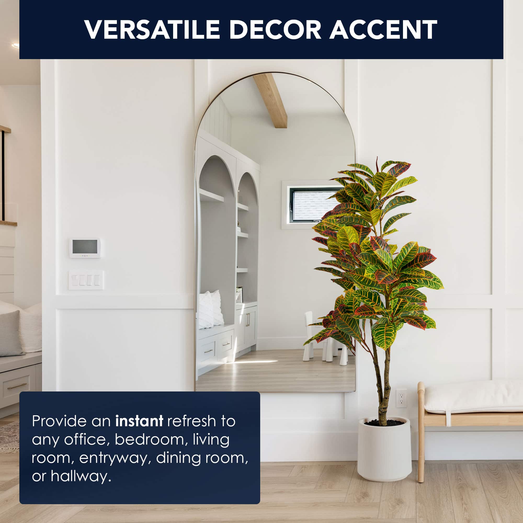 American Art Decor 4ft. Realistic Artificial Croton Tree in White Pot