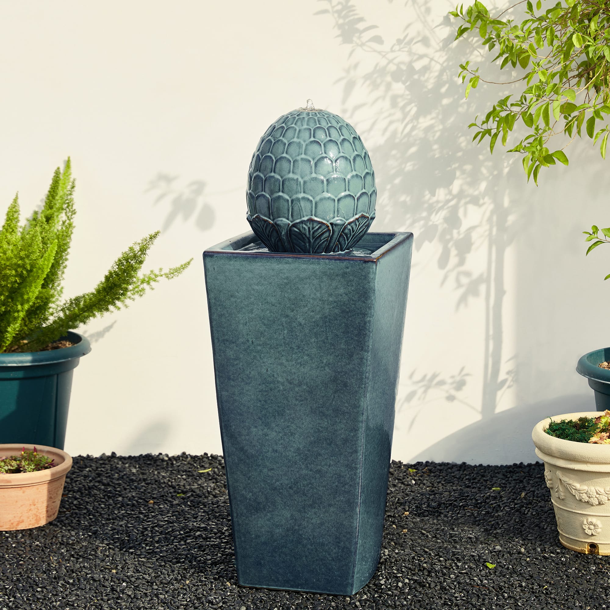 Glitzhome&#xAE; 36&#x22; LED Artichoke Pedestal Ceramic Fountain