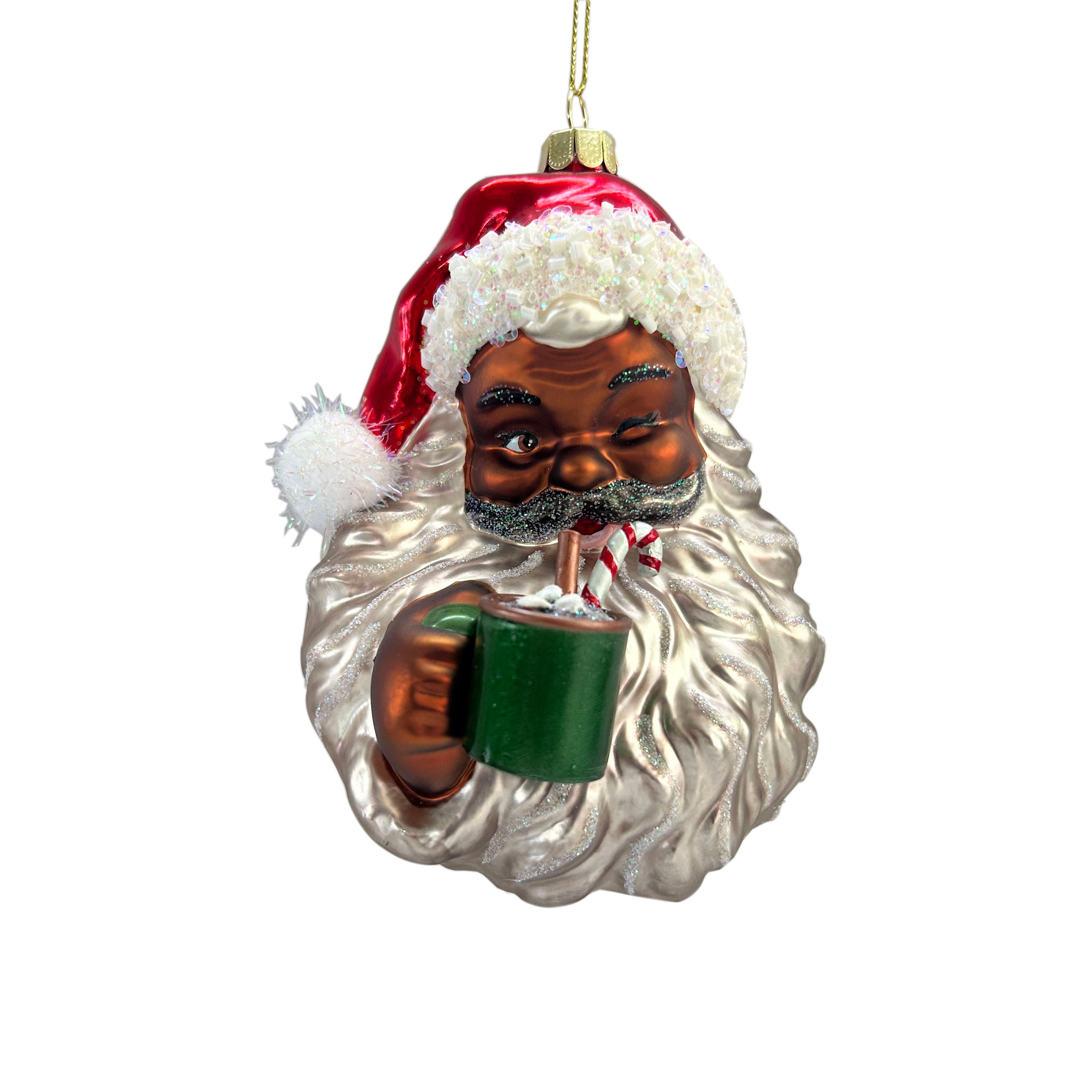 Ornement de p&#xE8;re No&#xEB;l avec une tasse de chocolat chaud en verre de 13,3 cm d&#x27;Ashland