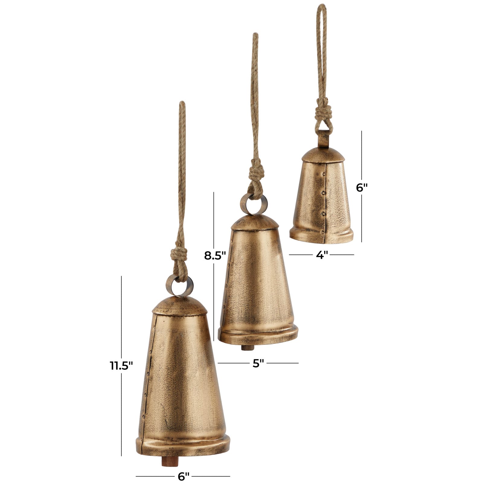 Bronze Metal Bohemian Decorative Cow Bell, Set of 3&#x22; 13&#x22;, 11&#x22;, 8&#x22;